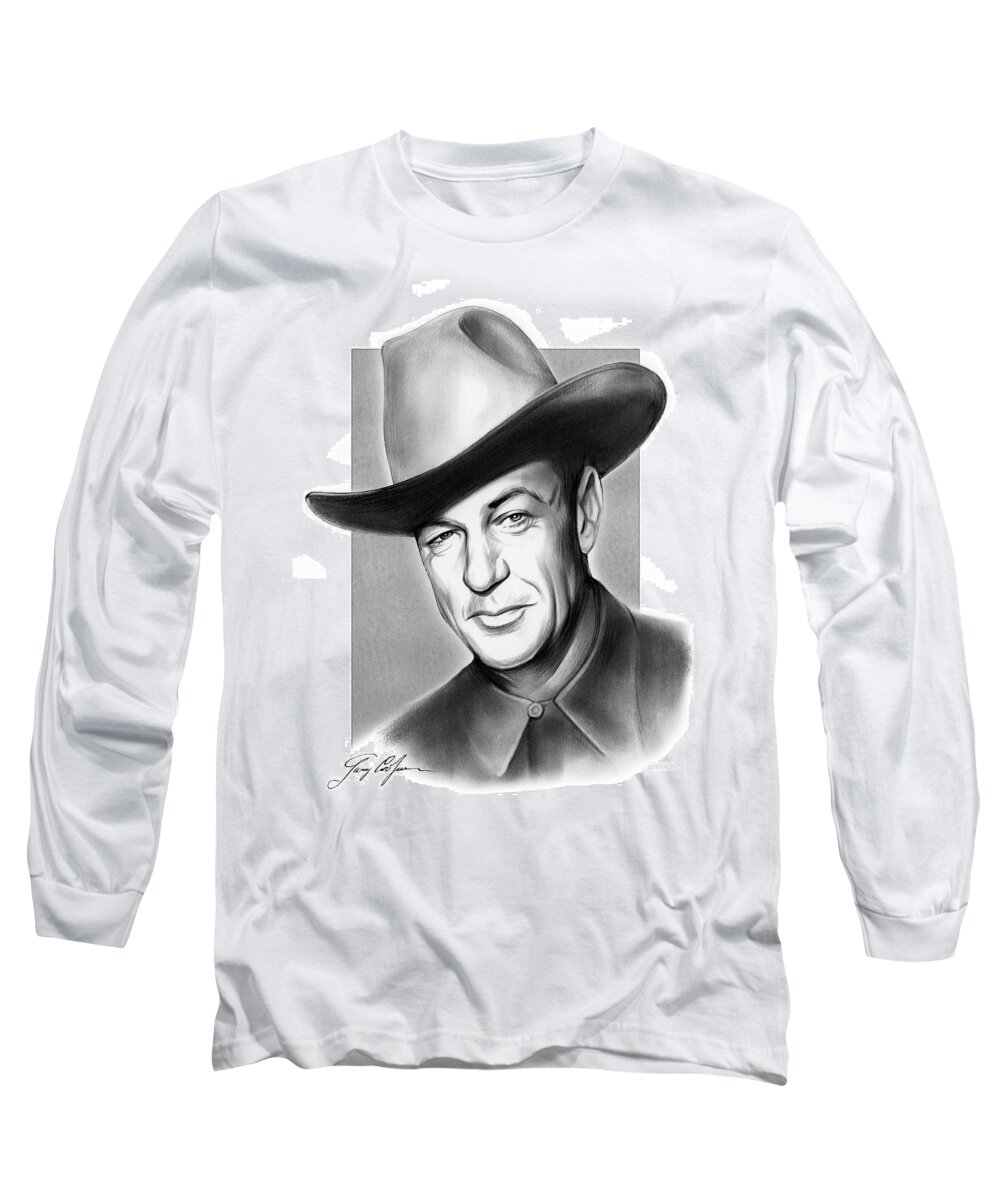 Gary Cooper Long Sleeve T-Shirt featuring the drawing Gary Cooper Signature by Greg Joens