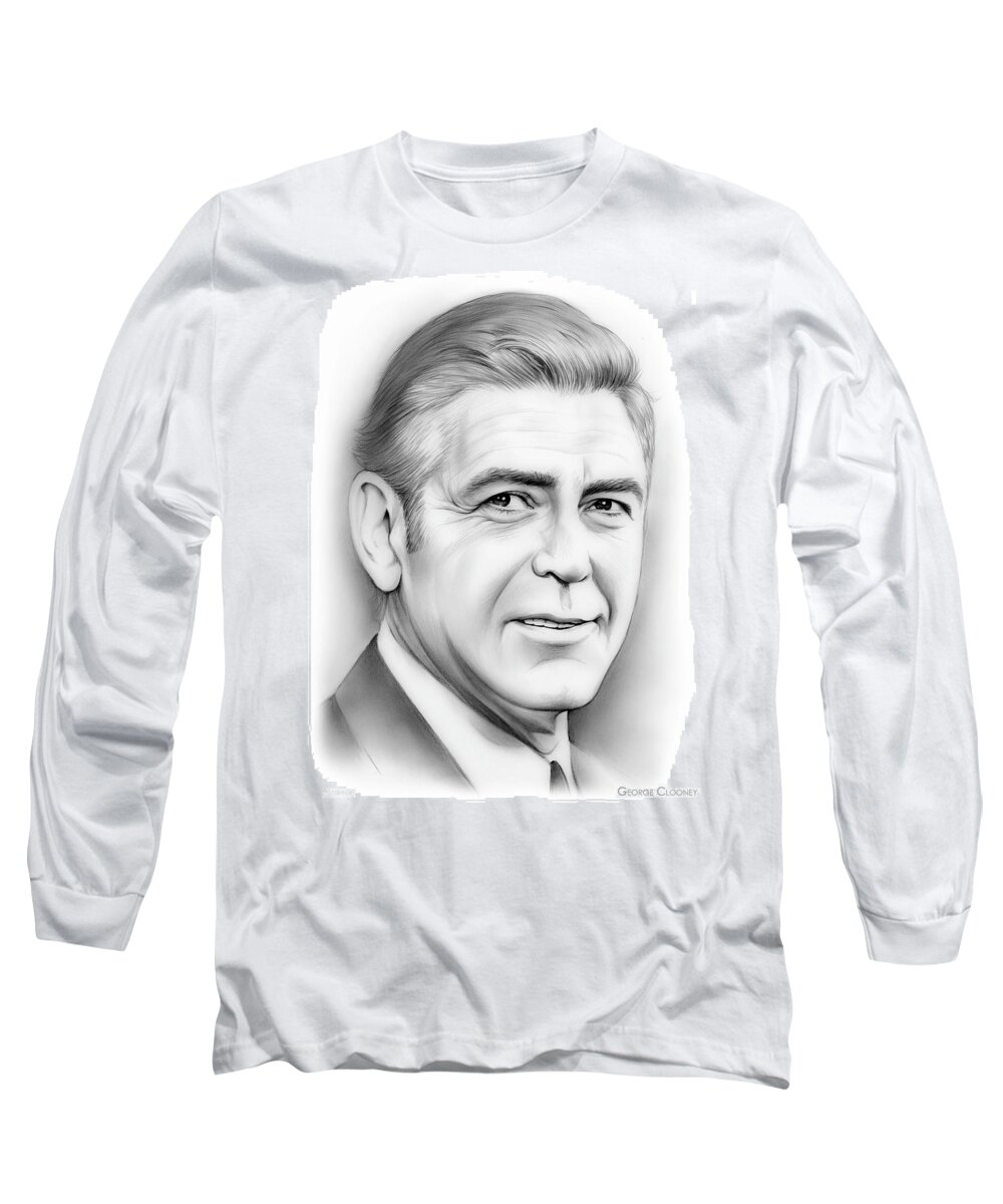 George Clooney Long Sleeve T-Shirt featuring the drawing George Clooney by Greg Joens
