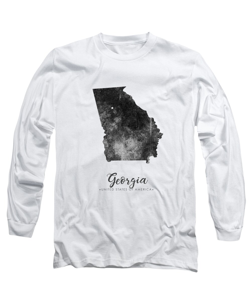 Georgia Long Sleeve T-Shirt featuring the mixed media Georgia State Map Art - Grunge Silhouette by Studio Grafiikka