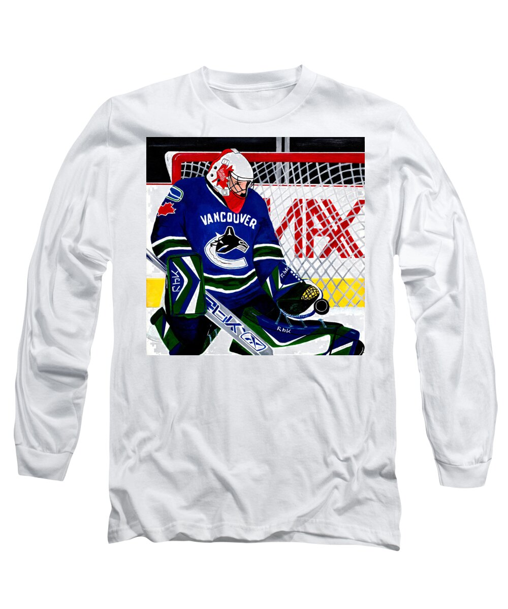 Nhl Long Sleeve T-Shirt featuring the painting Go Canucks Go by Pj LockhArt