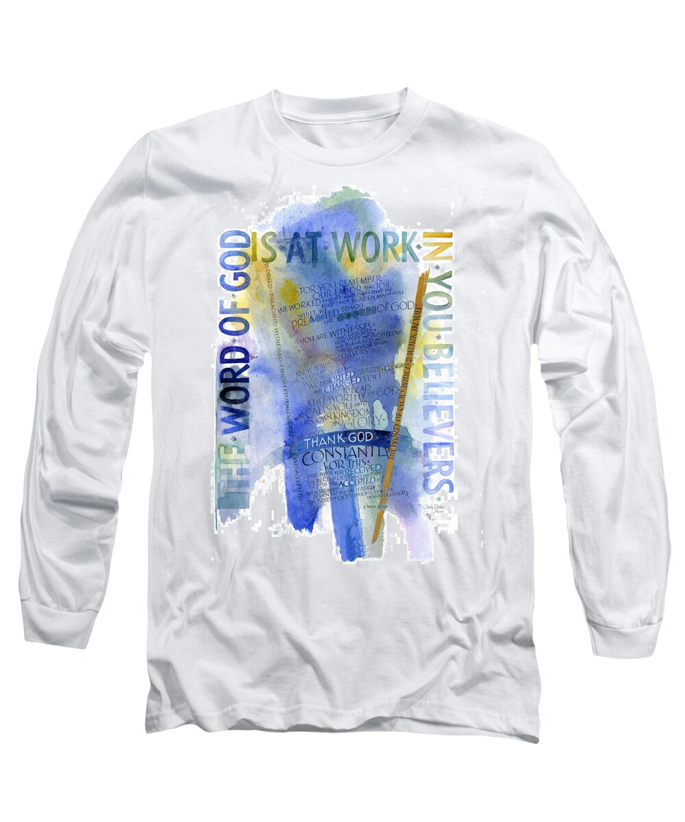 New Testament Long Sleeve T-Shirt featuring the painting God at Work by Judy Dodds