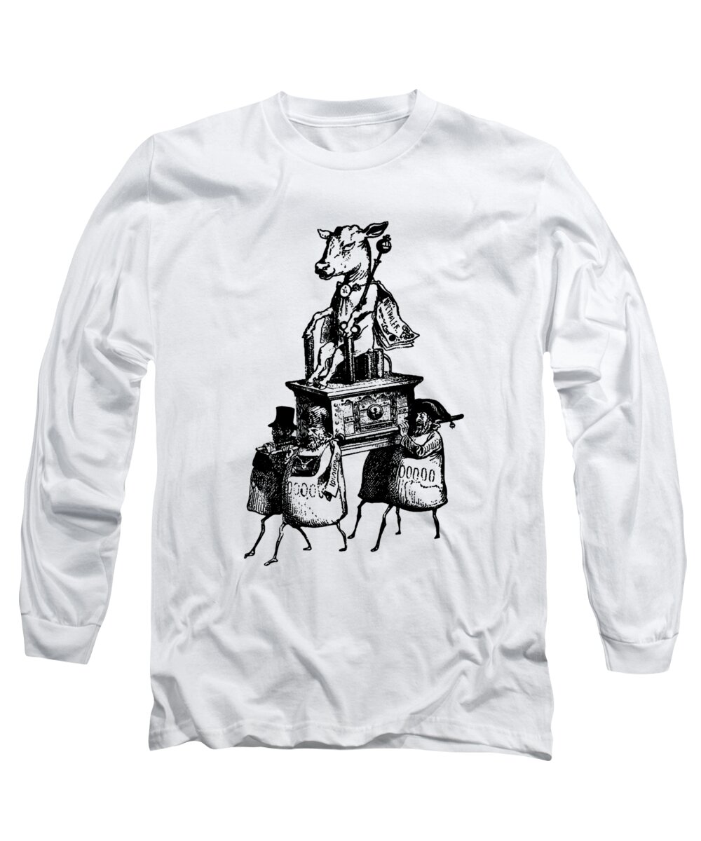 Grandville Long Sleeve T-Shirt featuring the digital art Golden Calf Grandville Transparent by Barbara St Jean