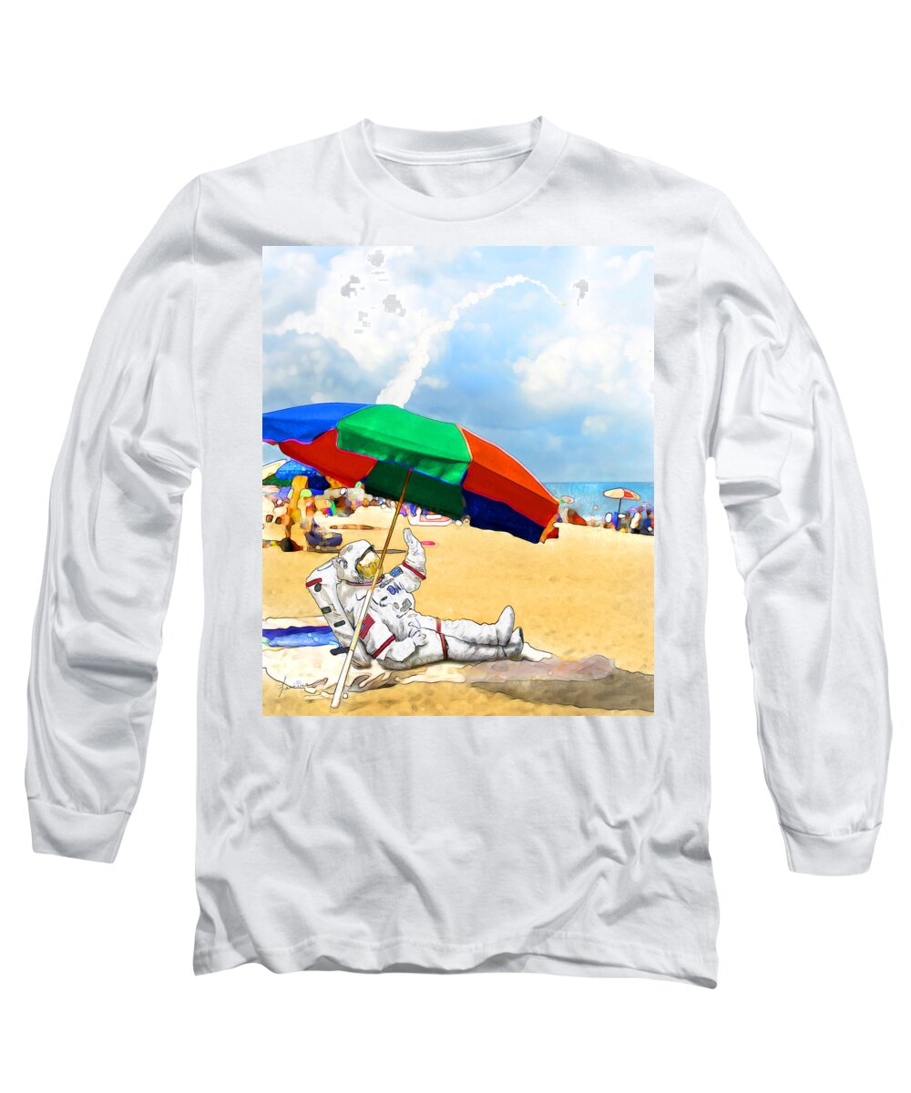 Shuttle Long Sleeve T-Shirt featuring the digital art Goodbye Shuttle by Frances Miller
