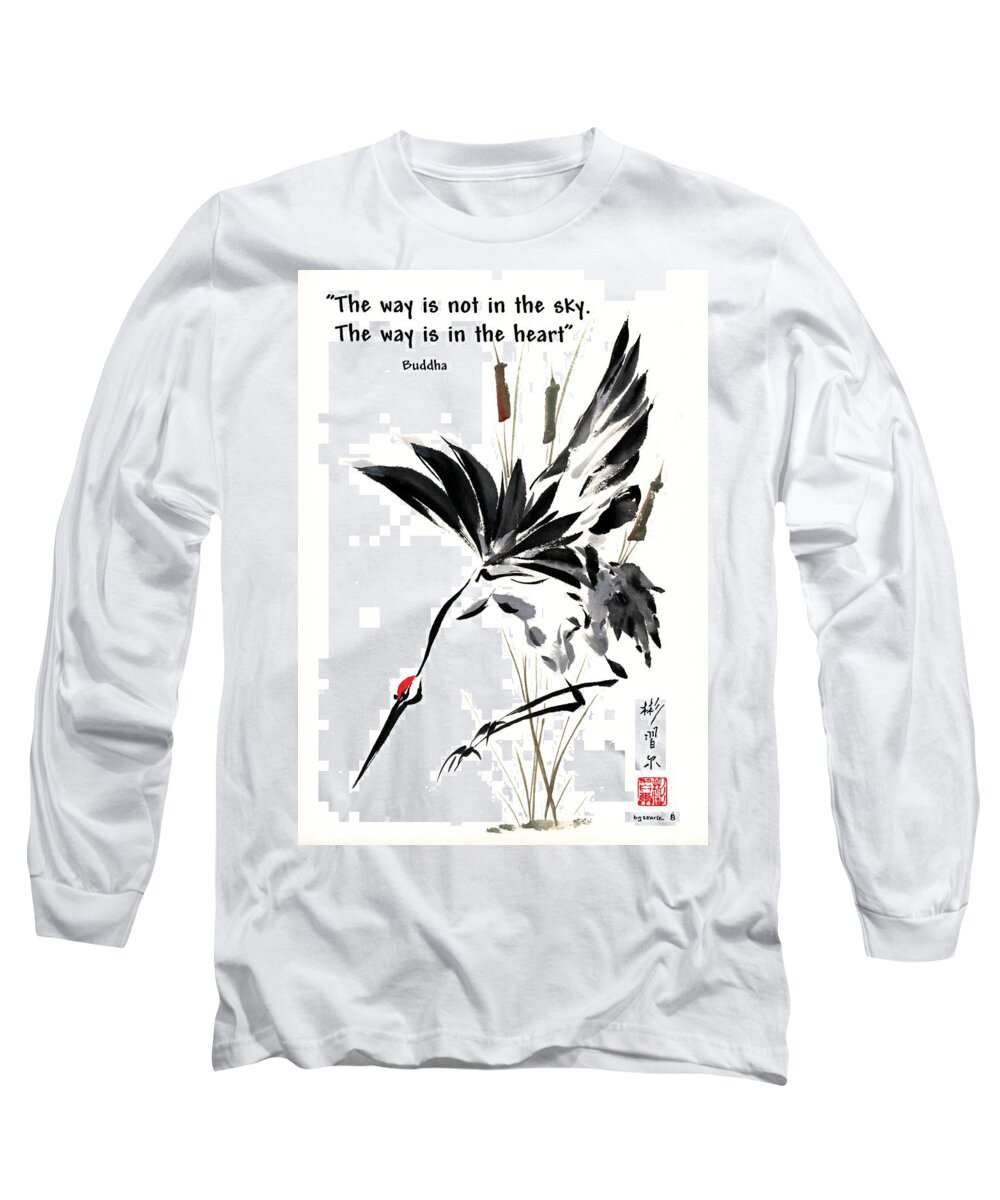 Art With Quotes Long Sleeve T-Shirt featuring the painting Grace of Descent with Buddha quote I by Bill Searle