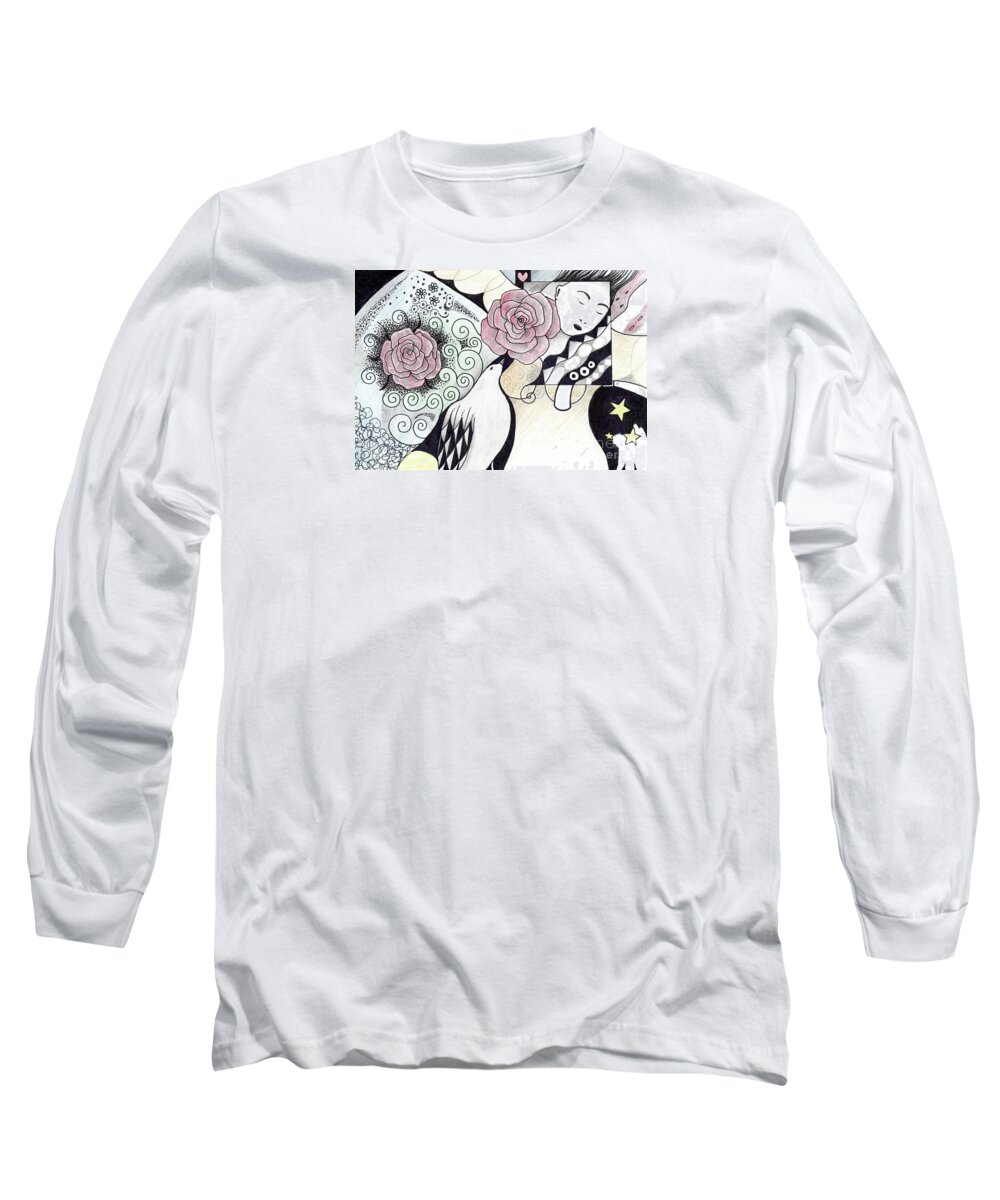 Woman Long Sleeve T-Shirt featuring the drawing Gracefully - In Color by Helena Tiainen