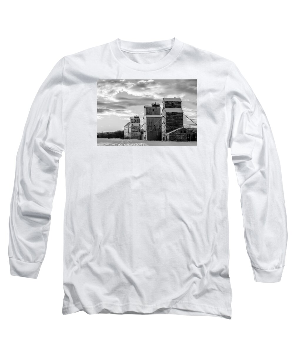 Grain Elevators Long Sleeve T-Shirt featuring the photograph Granary Row in B W by Todd Klassy