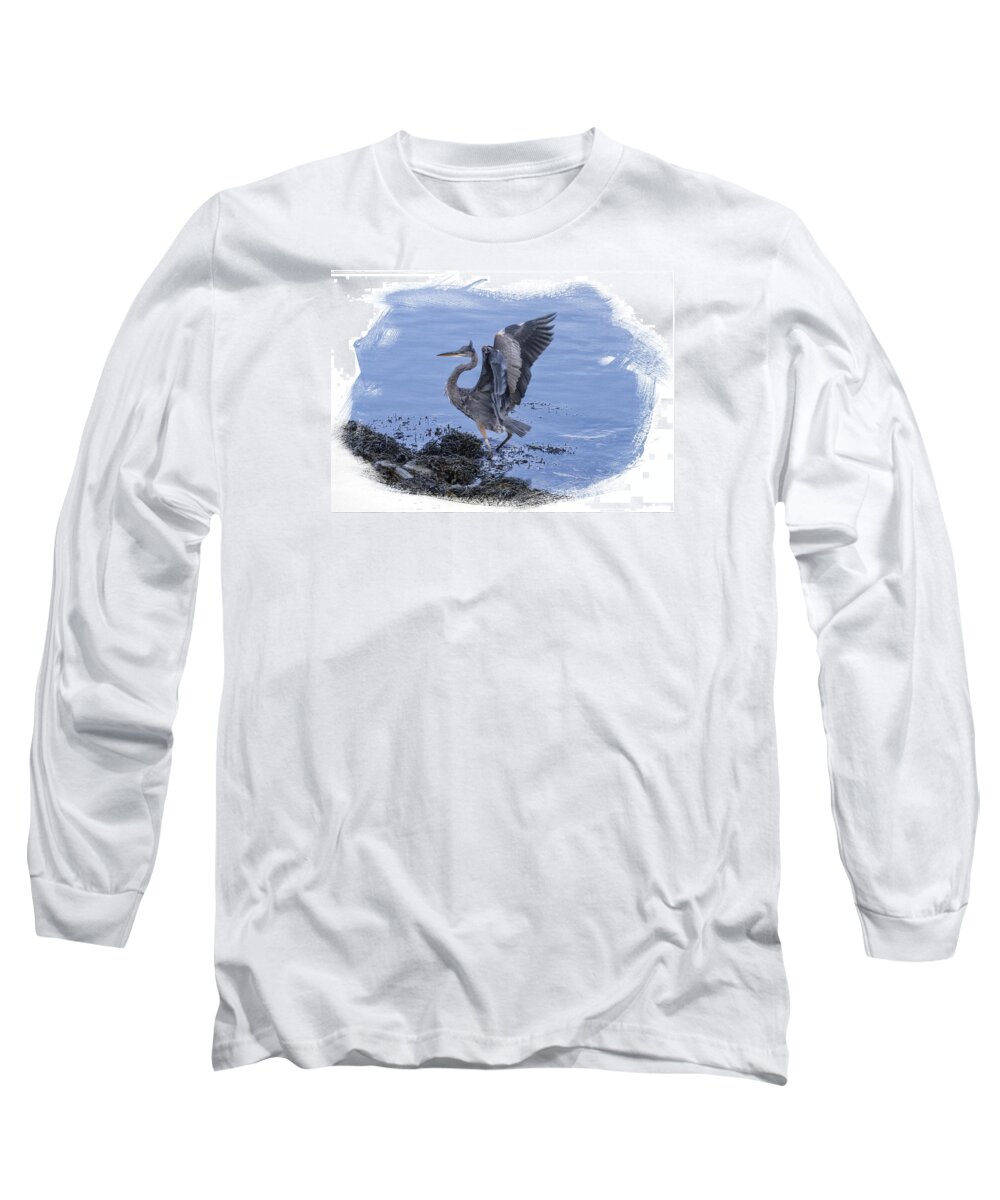 Great Blue Heron Long Sleeve T-Shirt featuring the photograph Great Blue Heron on Cape Cod Canal 3 by Constantine Gregory