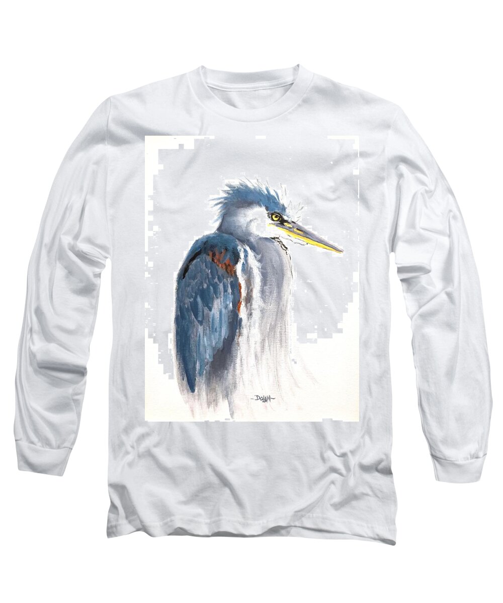 Bird Portrait Long Sleeve T-Shirt featuring the painting Great Blue Heron by Pat Dolan