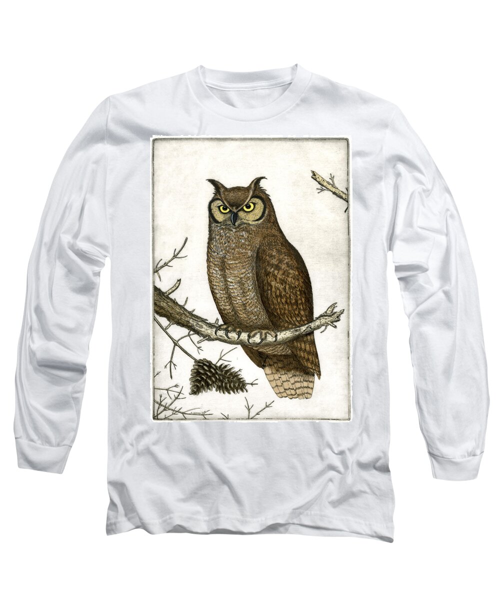 Etching Long Sleeve T-Shirt featuring the painting Great Horned Owl by Charles Harden