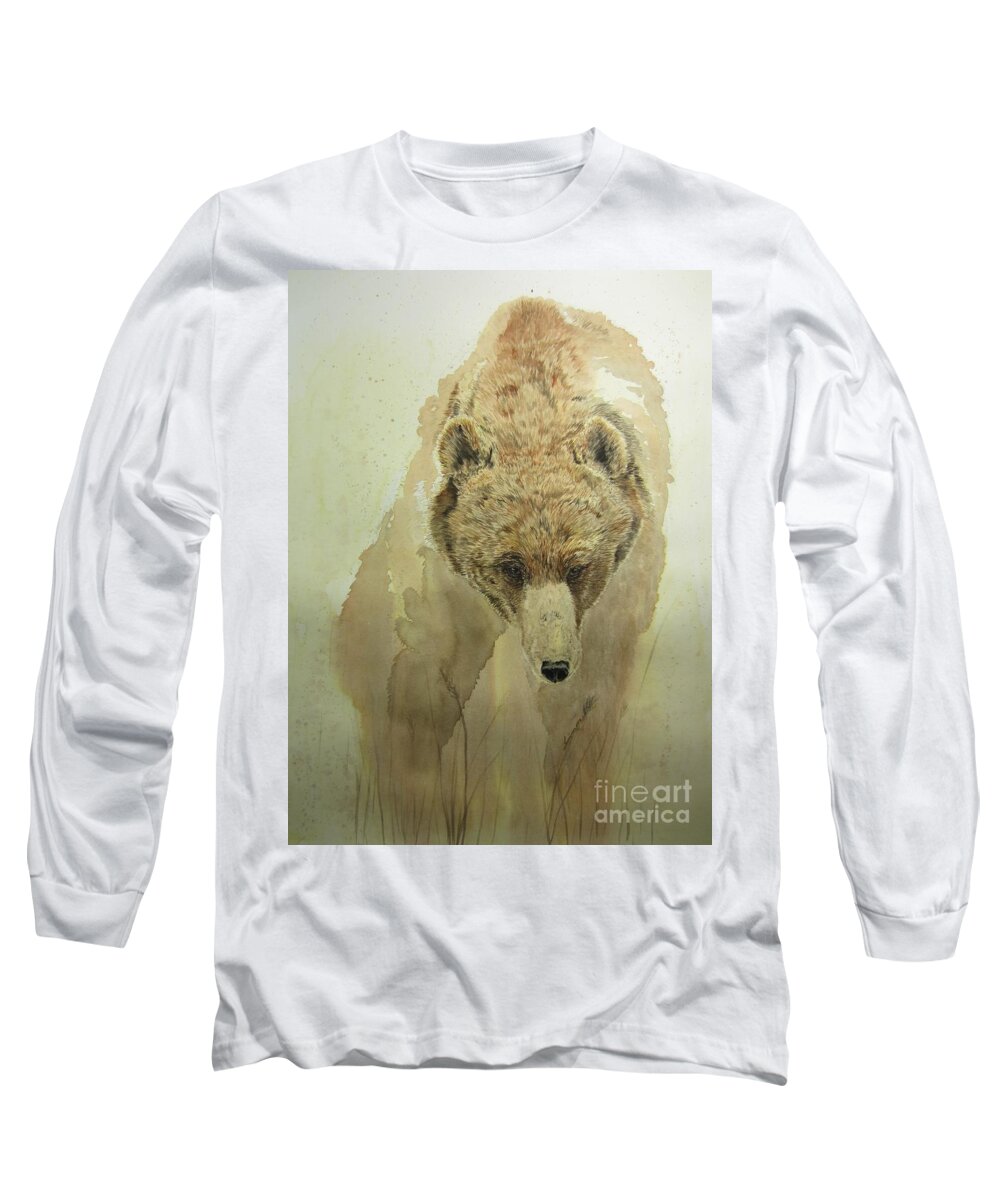 Grizzly Long Sleeve T-Shirt featuring the painting Grizzly Bear1 by Laurianna Taylor