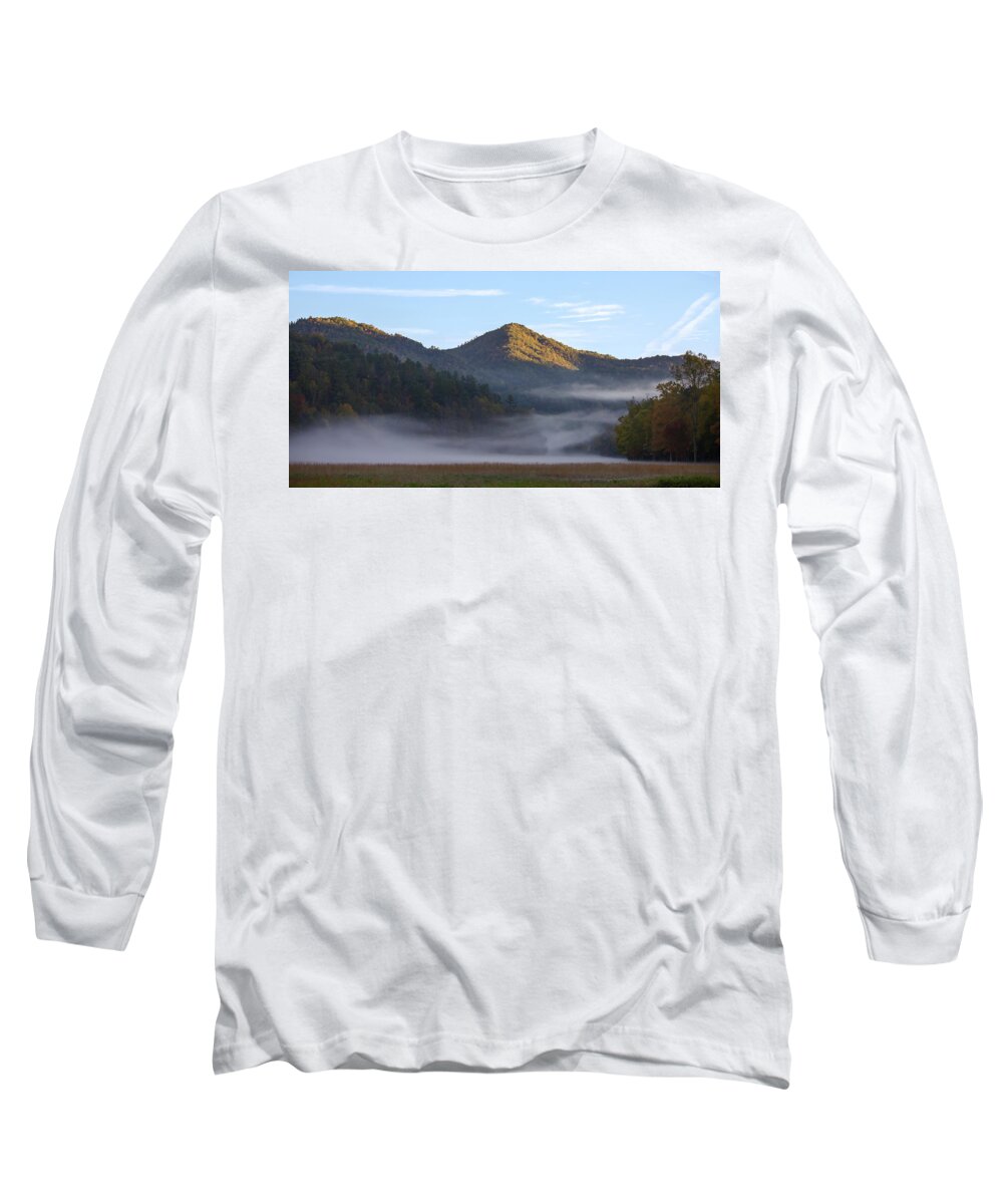 Mountains Long Sleeve T-Shirt featuring the photograph Ground Fog in Cataloochee Valley - October 12 2016 by D K Wall