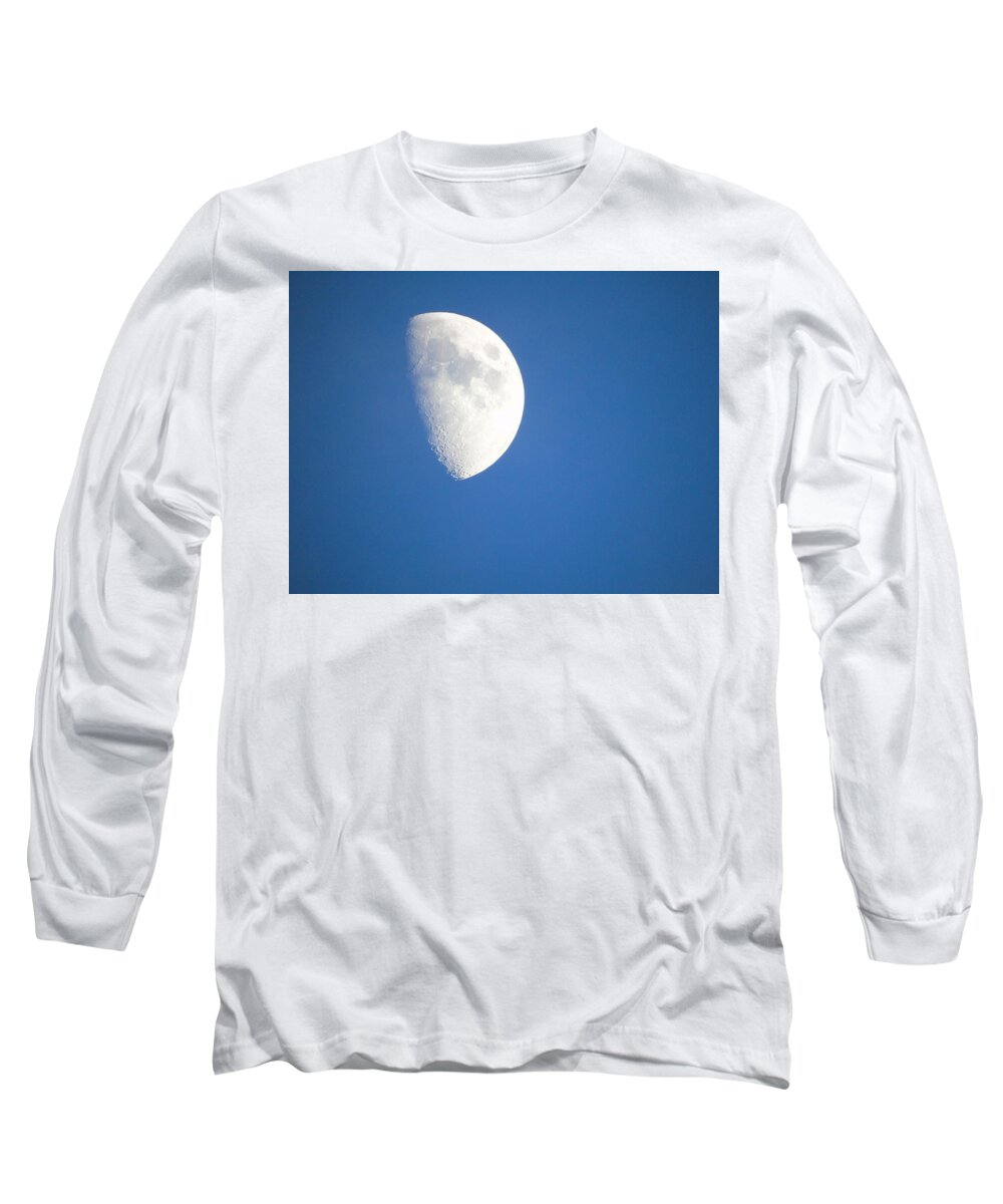  Moon Long Sleeve T-Shirt featuring the photograph Half moon by Yohana Negusse