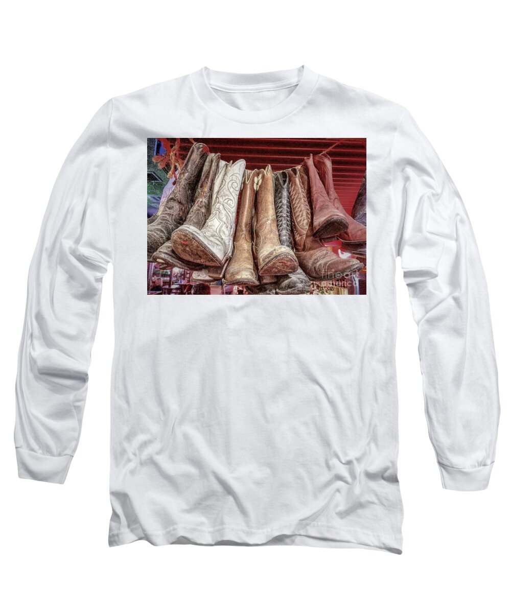 500 Views Long Sleeve T-Shirt featuring the photograph Hangin' Boots by Jenny Revitz Soper