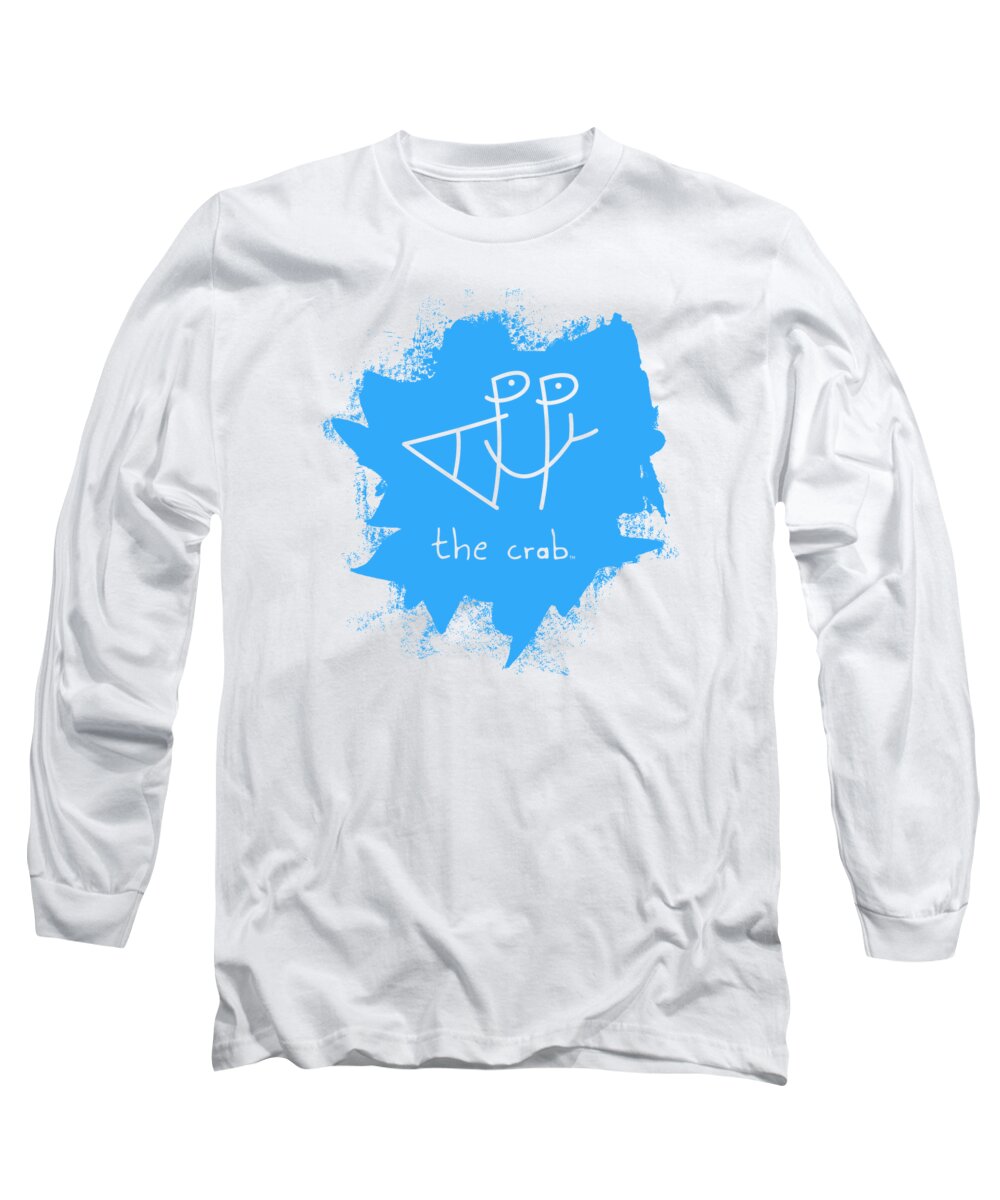 Happy Long Sleeve T-Shirt featuring the mixed media Happy the Crab - blue by Chris N Rohrbach