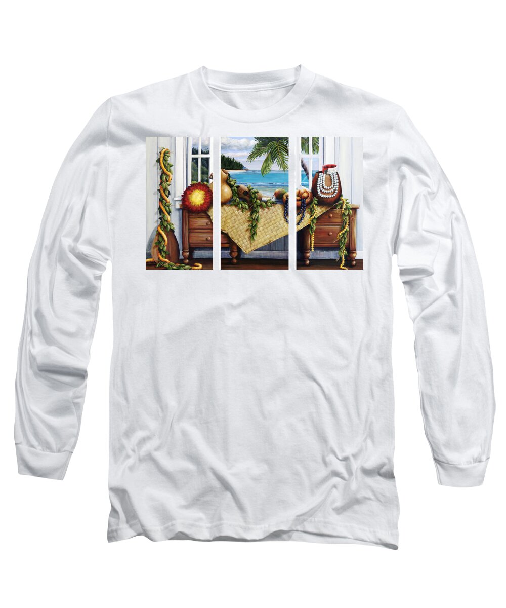Acrylic Long Sleeve T-Shirt featuring the painting Hawaiian Still Life with Haleiwa on My Mind by Sandra Blazel - Printscapes