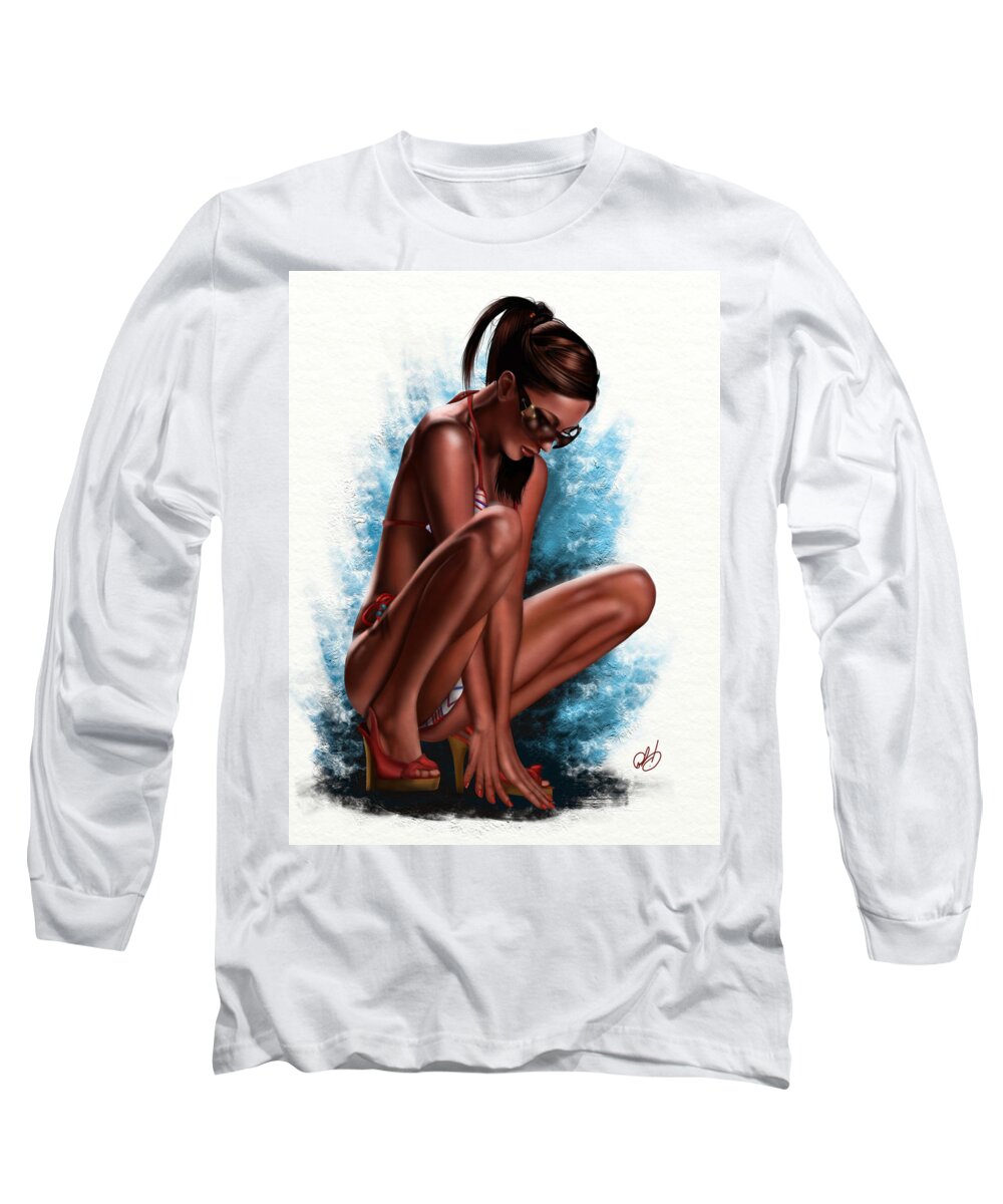 Pin Long Sleeve T-Shirt featuring the painting Haze by Pete Tapang