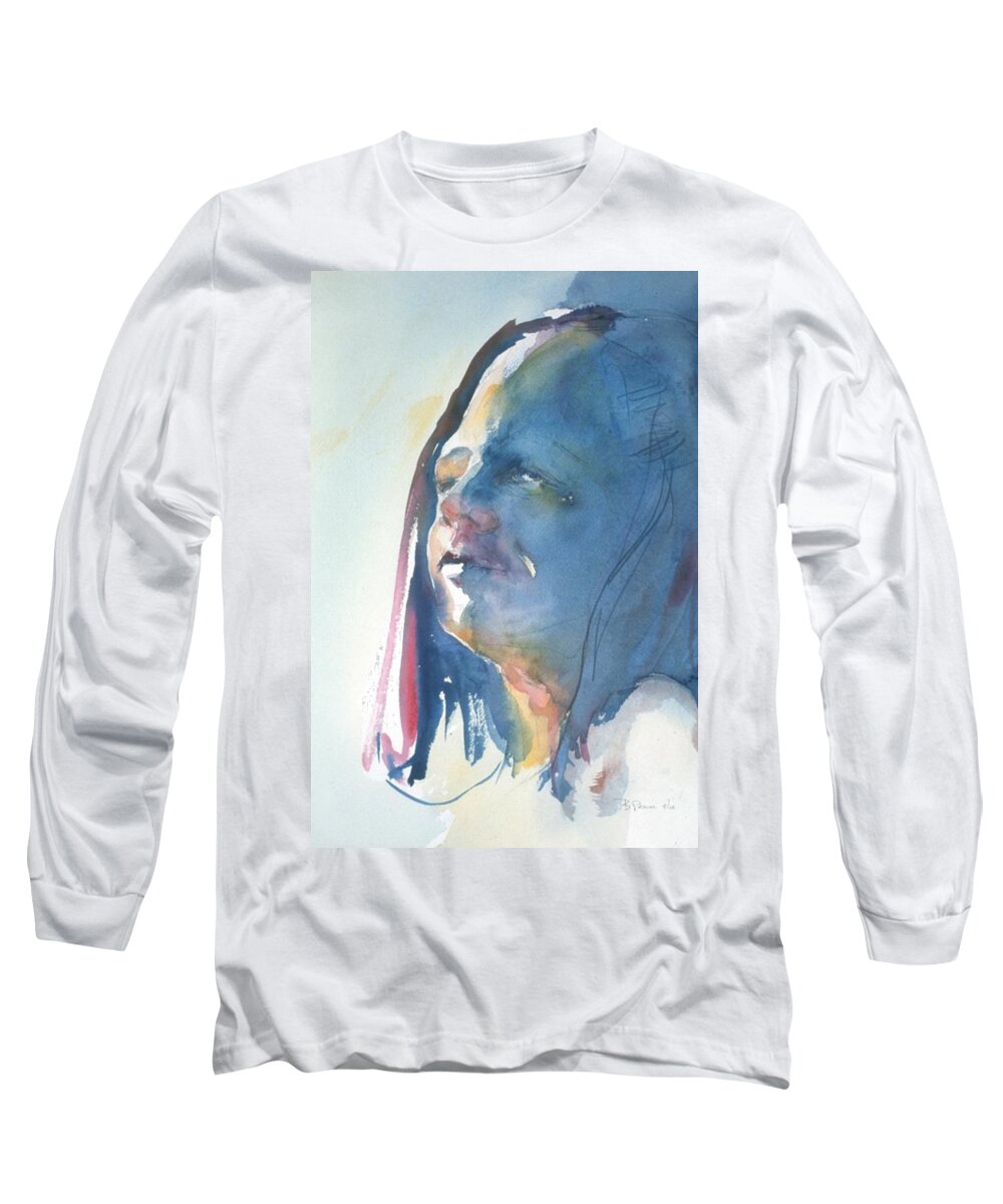 Headshot Long Sleeve T-Shirt featuring the painting Head Study8 by Barbara Pease