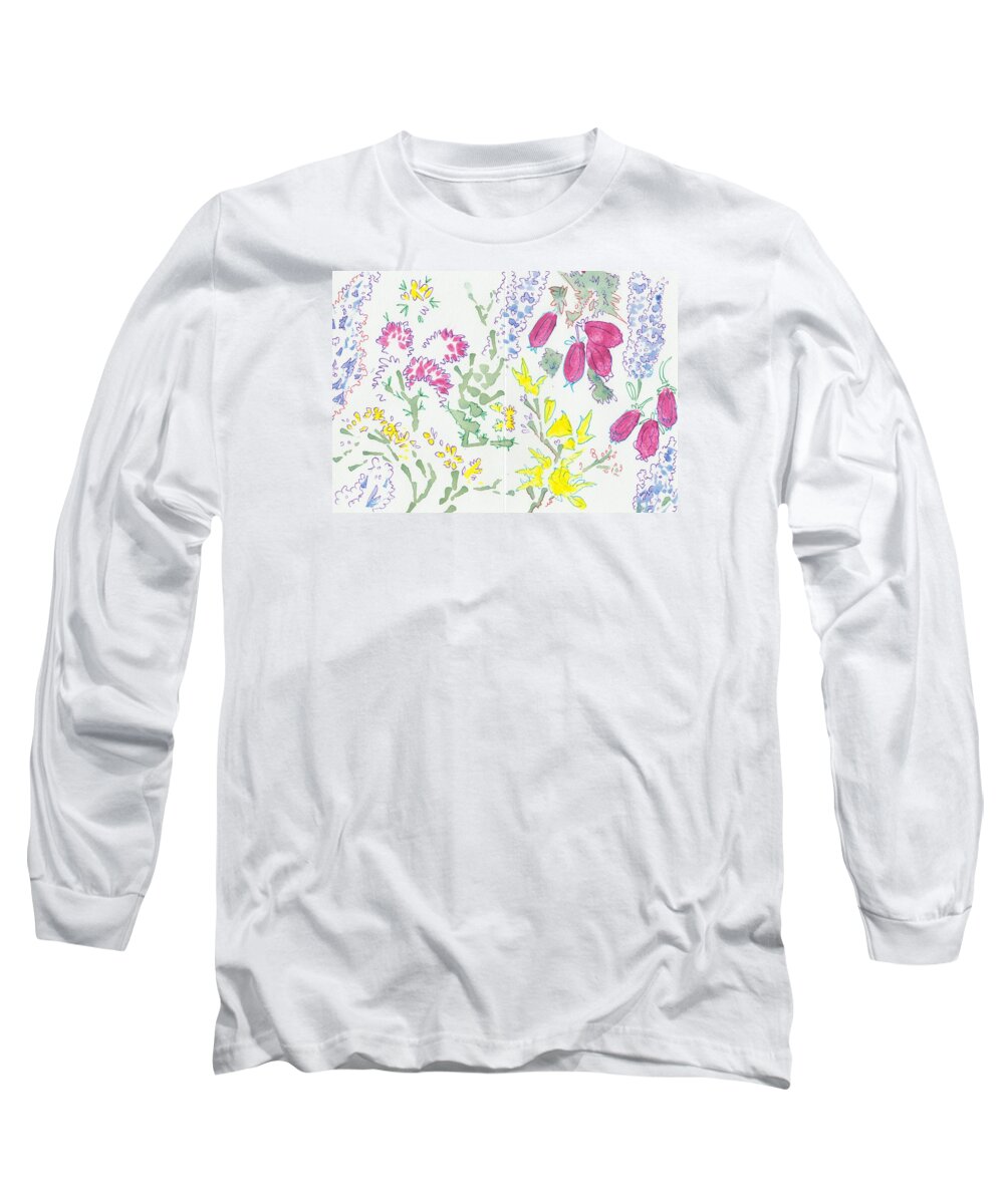 Heather Long Sleeve T-Shirt featuring the painting Heather and Gorse watercolor illustration pattern by Mike Jory