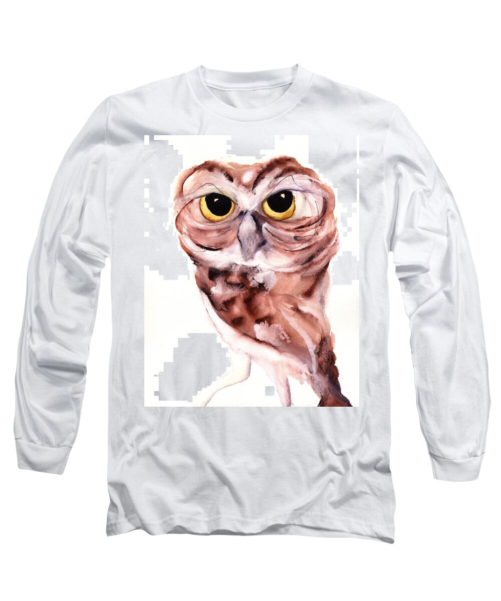 Owl Long Sleeve T-Shirt featuring the painting Hello There by Dawn Derman