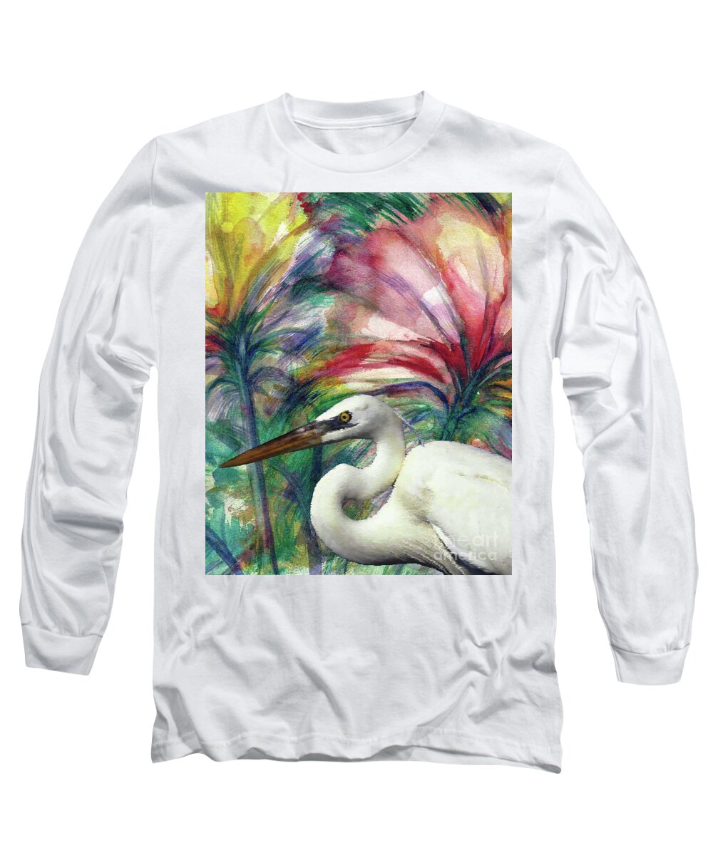 #creativemother Long Sleeve T-Shirt featuring the painting Heron Flair by Francelle Theriot