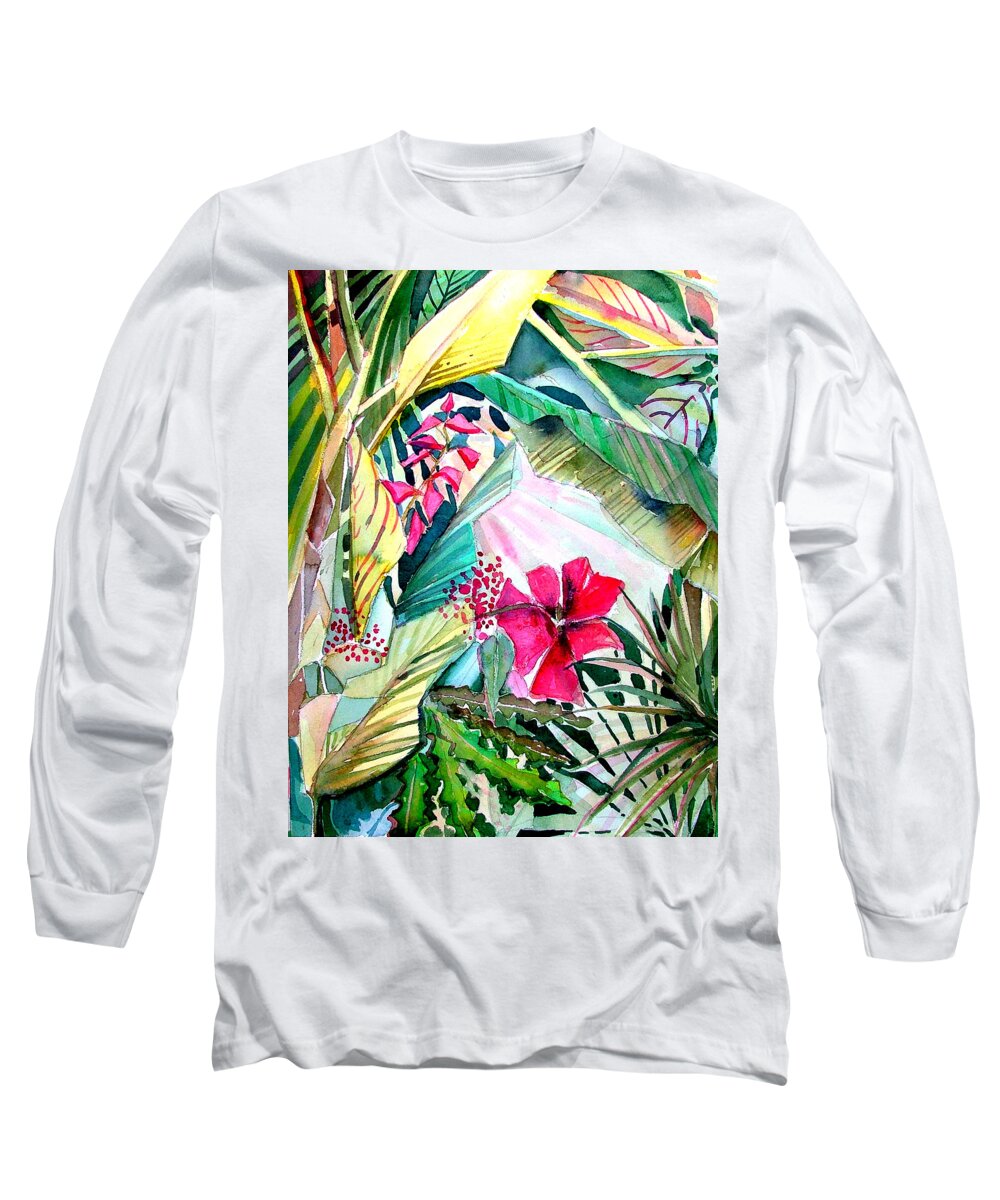 Tropical Long Sleeve T-Shirt featuring the painting Hidden Beauty by Mindy Newman