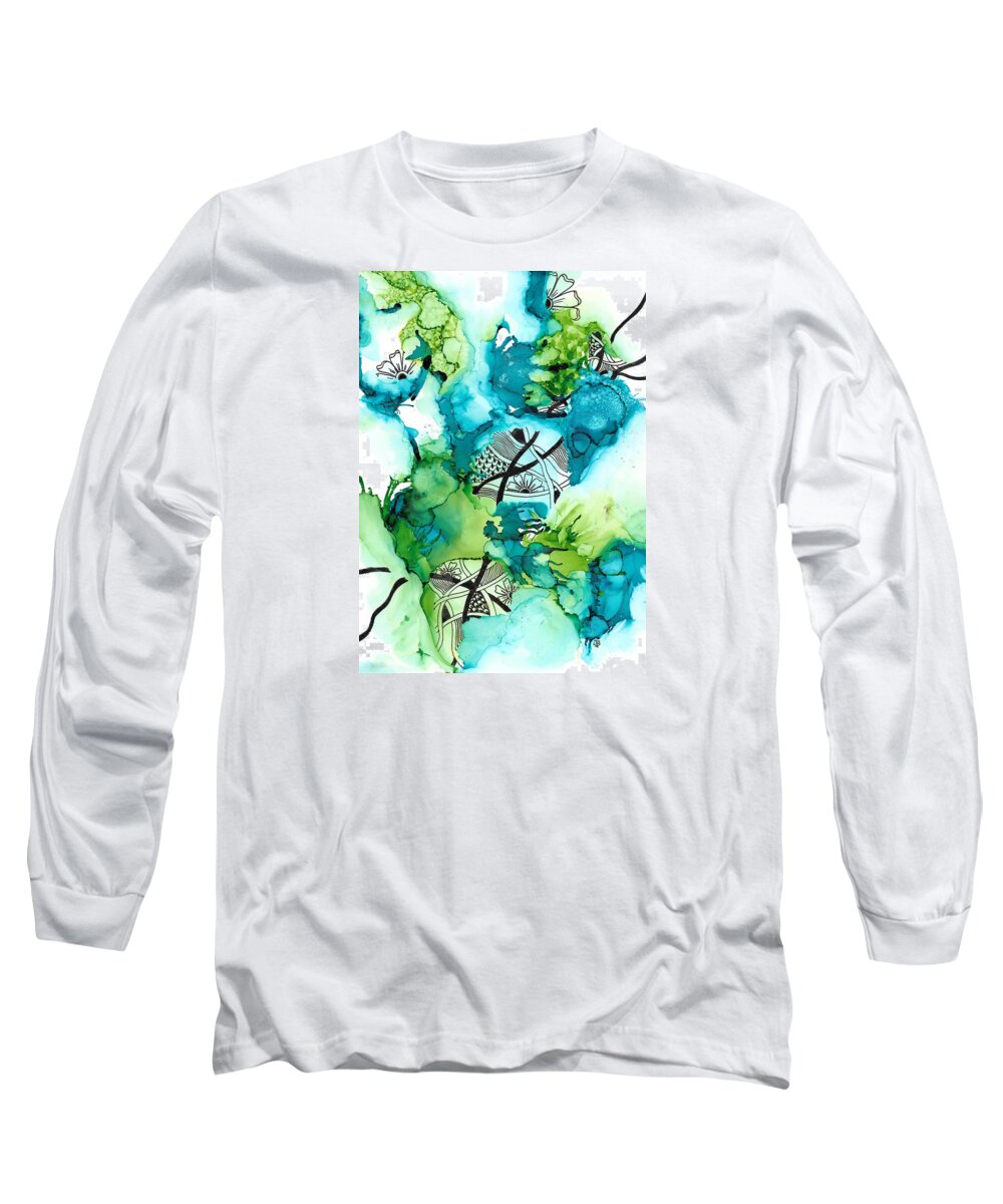 Zentangle Long Sleeve T-Shirt featuring the drawing Hidden Treasure by Jan Steinle