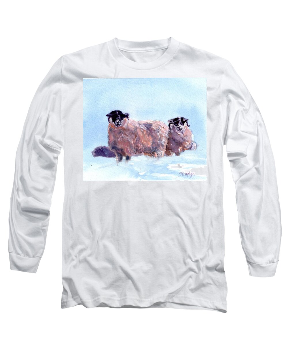 Scotland Long Sleeve T-Shirt featuring the painting Highland Sheep by Sheila Wedegis