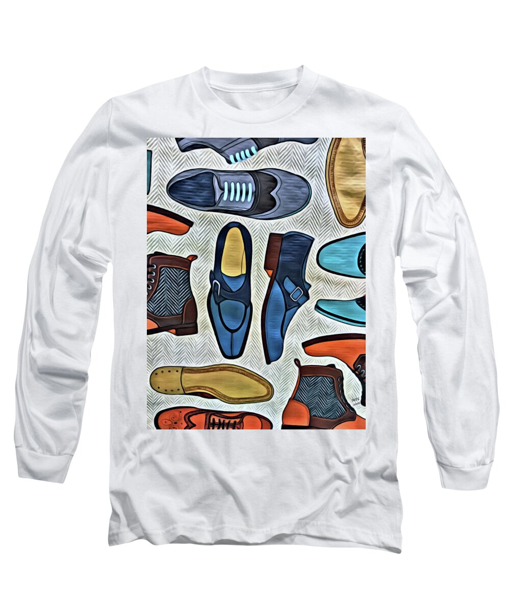 Shoes Long Sleeve T-Shirt featuring the painting His Shoes by Marian Lonzetta