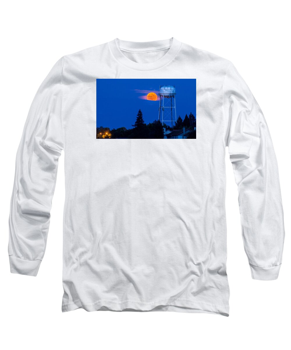 Brentwood Long Sleeve T-Shirt featuring the photograph Hometown Moon by Robin Mayoff