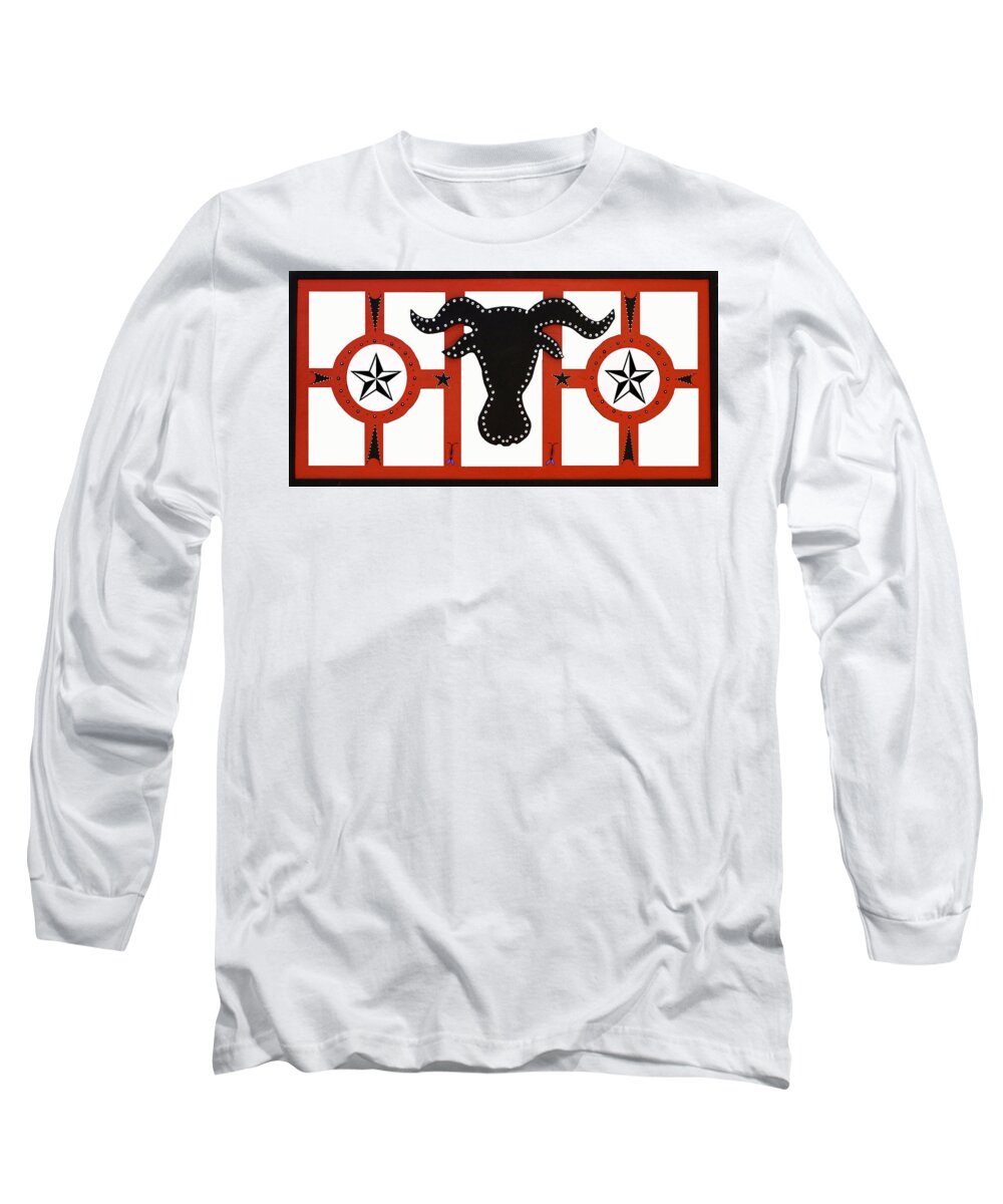 Cow Long Sleeve T-Shirt featuring the mixed media Horn Time In Texas by Robert Margetts