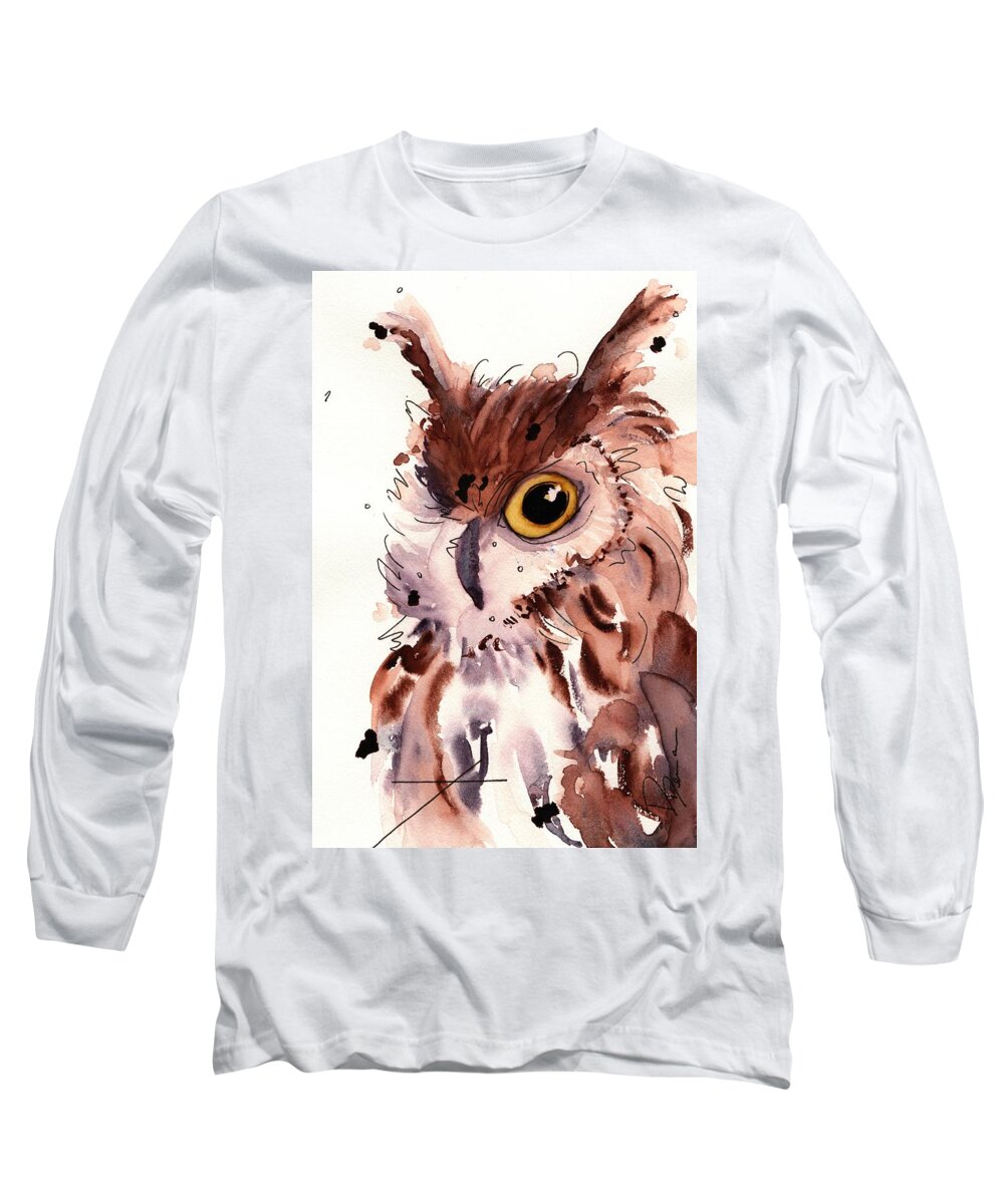 Owl Long Sleeve T-Shirt featuring the painting Horned Owl by Dawn Derman