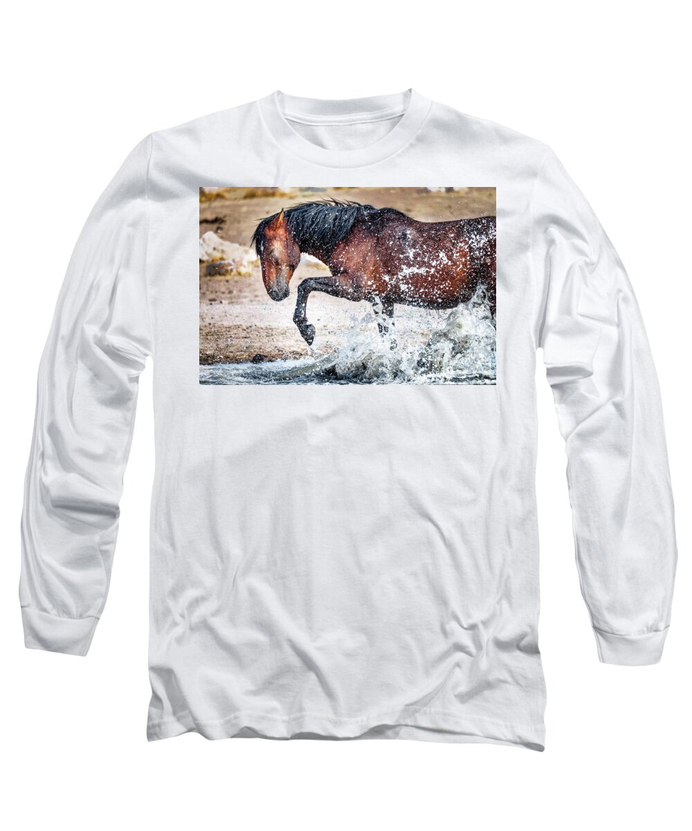 Horse Long Sleeve T-Shirt featuring the photograph Horse Splash by Michael Ash