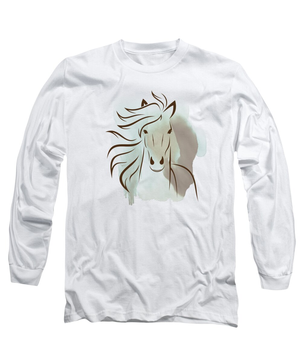 Horse Art Long Sleeve T-Shirt featuring the painting Horse Wall Art - Elegant Bright Pastel Color Animals by Wall Art Prints