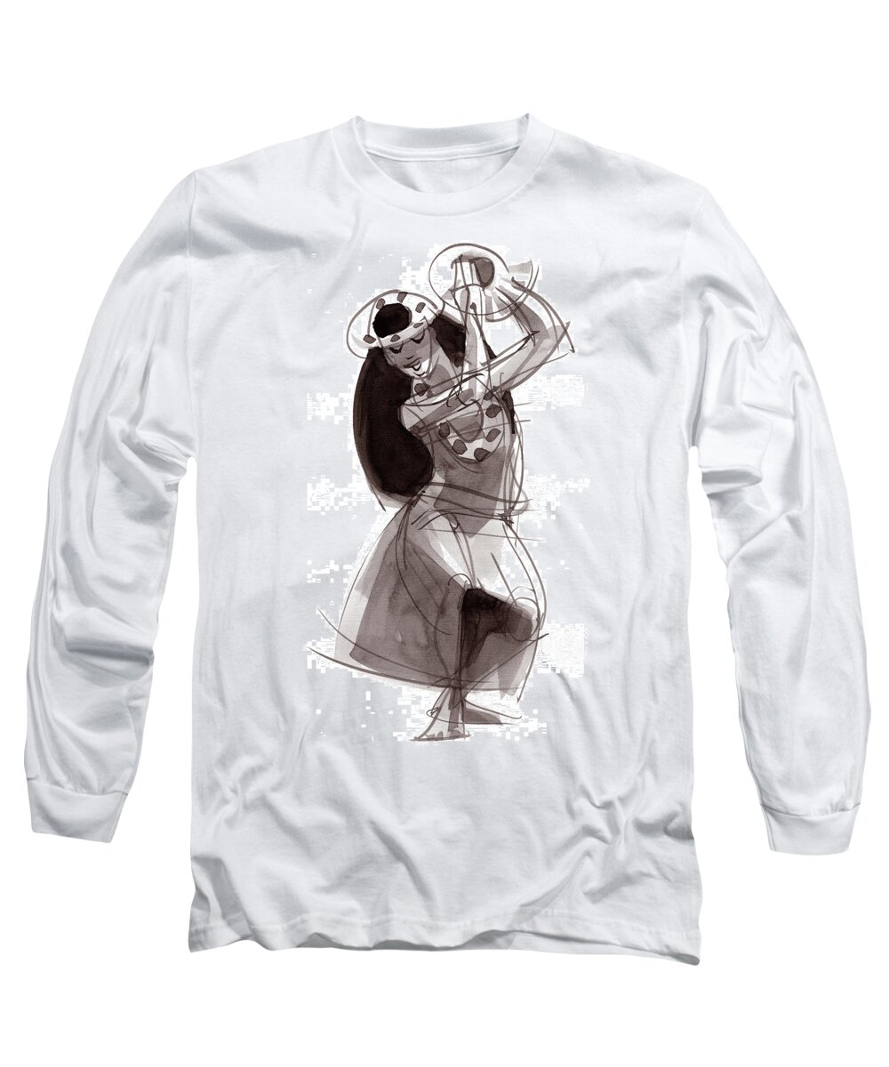Hula Long Sleeve T-Shirt featuring the painting Hula Dancer Alika by Judith Kunzle