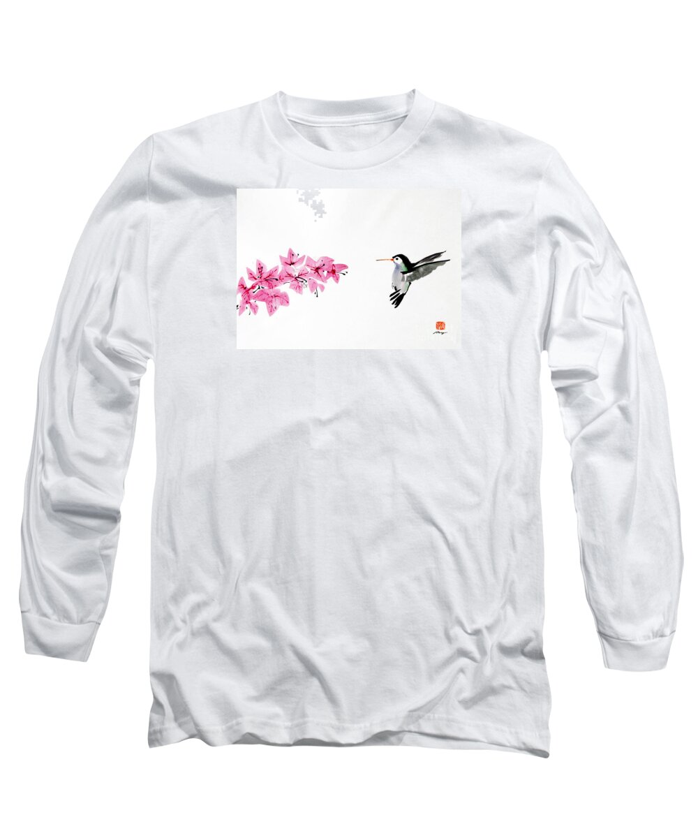 Japanese Long Sleeve T-Shirt featuring the painting Humming Bird by Fumiyo Yoshikawa