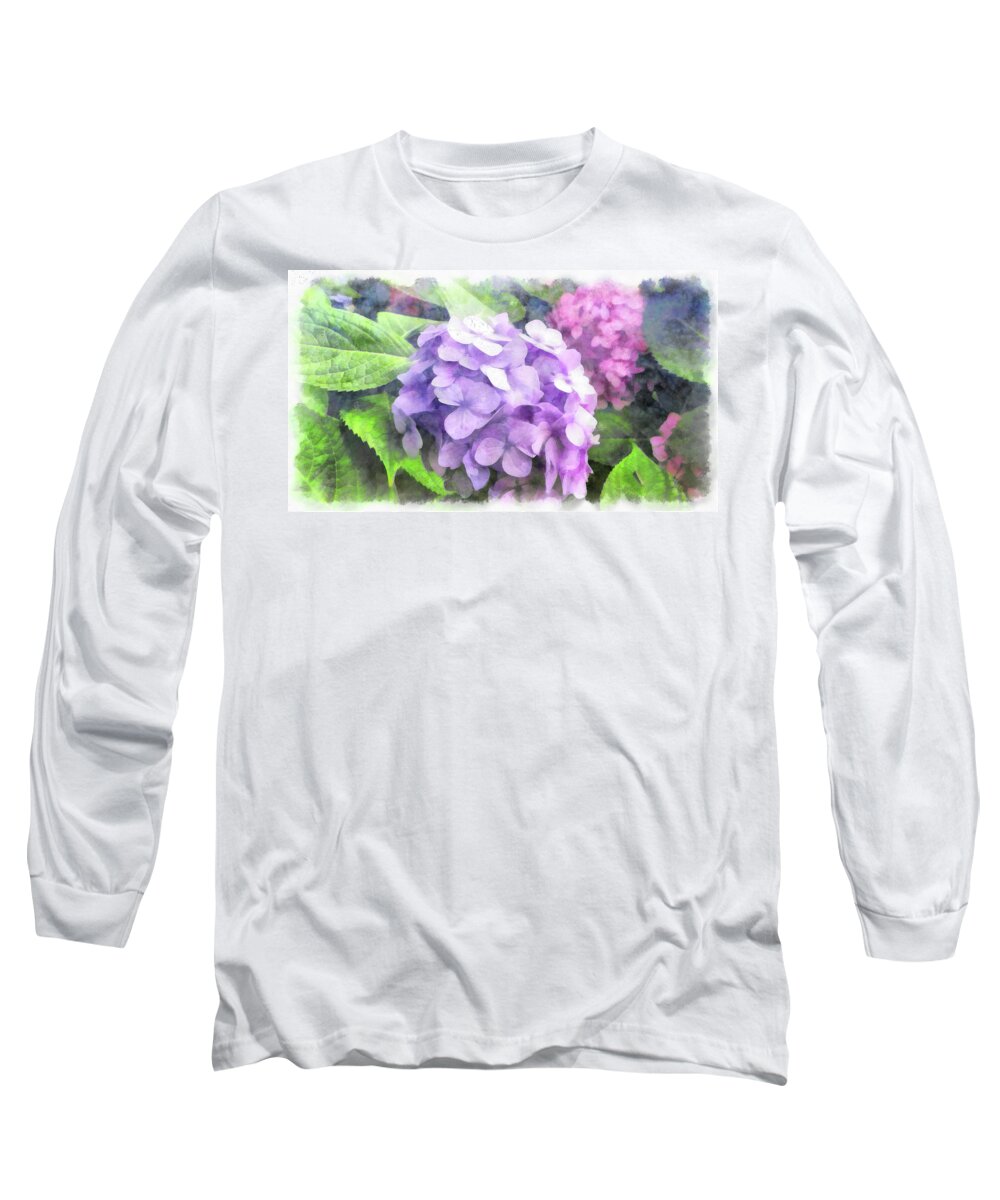 Hydrangea Long Sleeve T-Shirt featuring the digital art Hydrangea by Leslie Montgomery