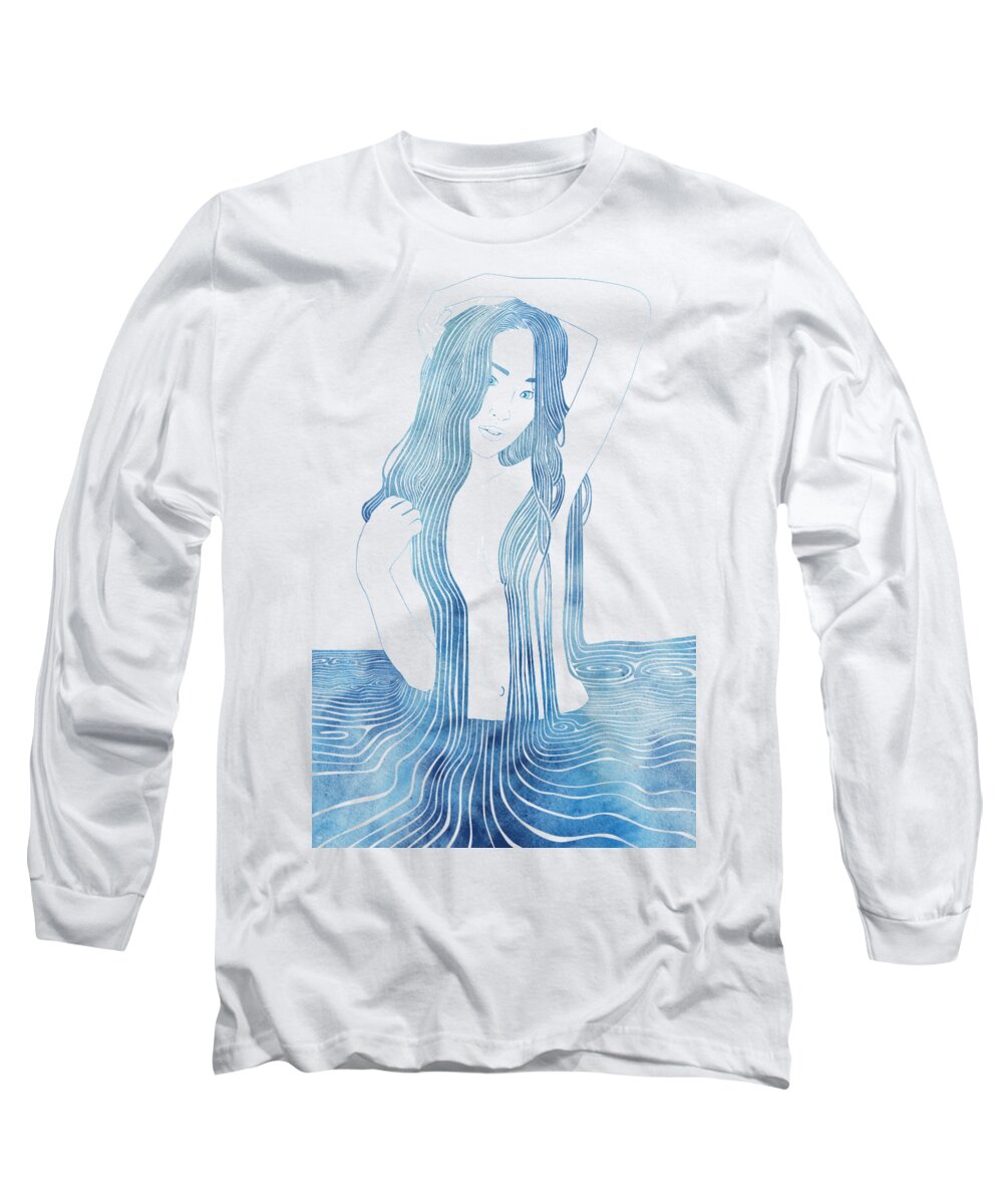 Aqua Long Sleeve T-Shirt featuring the mixed media Ianeria by Stevyn Llewellyn