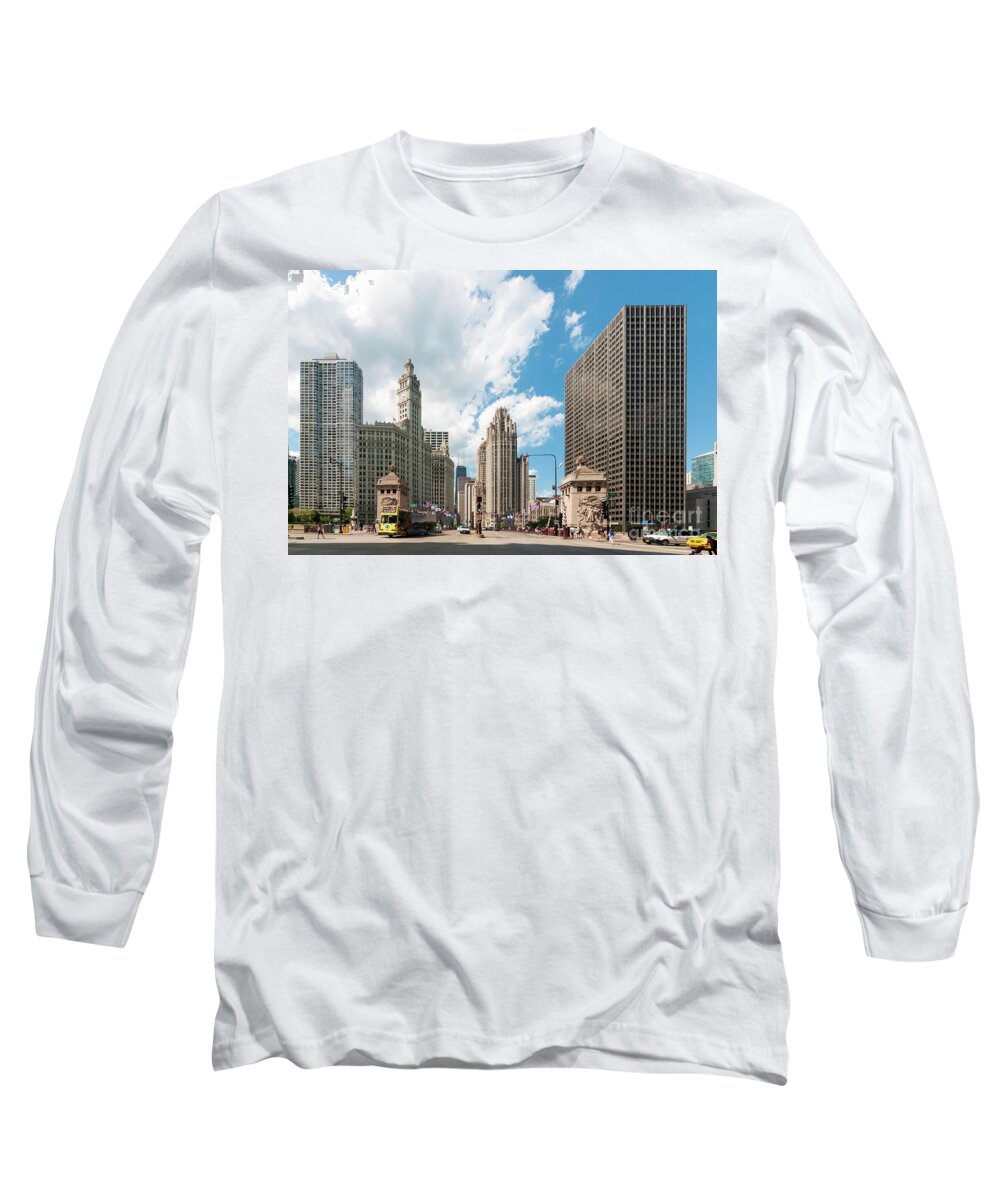 Chicago Long Sleeve T-Shirt featuring the photograph In the Middle of Wacker and Michigan by David Levin