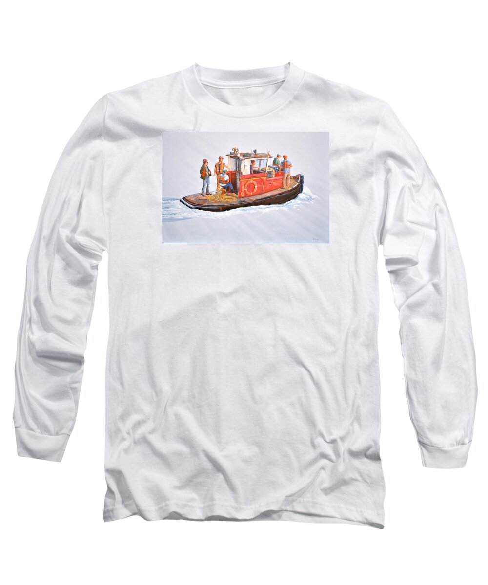 Crew Boat Long Sleeve T-Shirt featuring the painting Into the mist-The crew boat by Gary Giacomelli