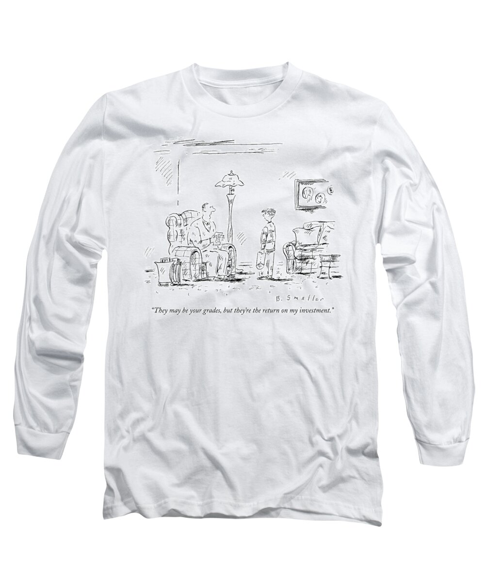 Investnent Long Sleeve T-Shirt featuring the drawing Investment Return by Barbara Smaller