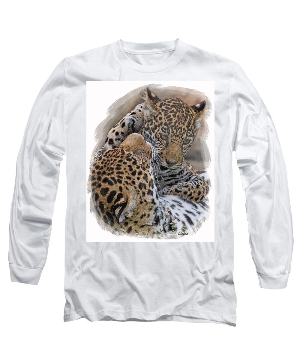 Jaguar Long Sleeve T-Shirt featuring the digital art Jaguar Mother And Cub 4 by Larry Linton