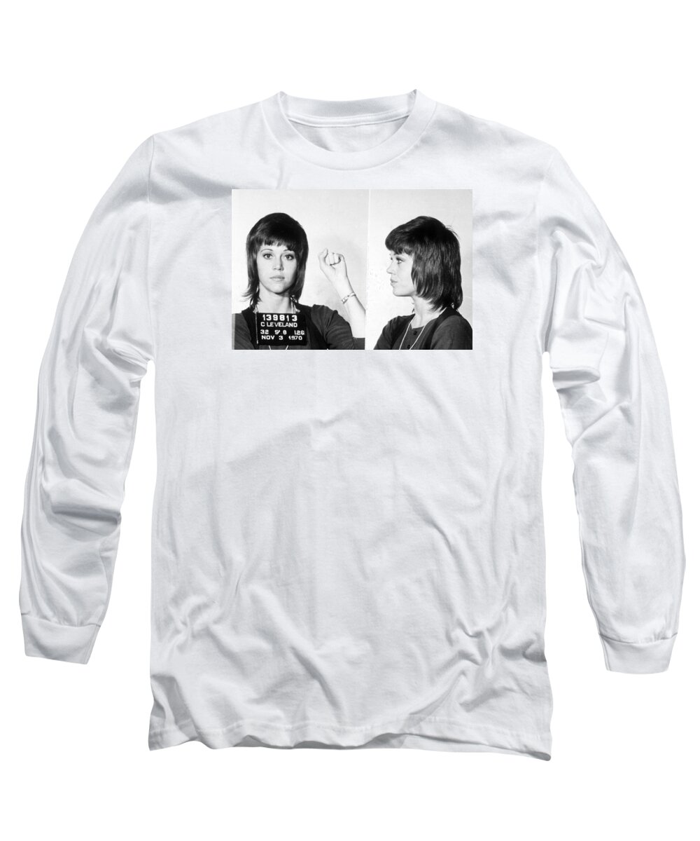 Jane Fonda Long Sleeve T-Shirt featuring the painting Jane Fonda Mug Shot Horizontal by Tony Rubino