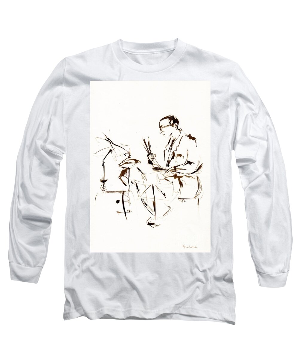 Jazz Long Sleeve T-Shirt featuring the drawing Jazz musician_11 by Karina Plachetka