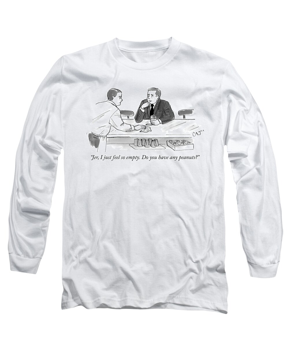 “jer Long Sleeve T-Shirt featuring the drawing Jer I just feel so empty by Carolita Johnson