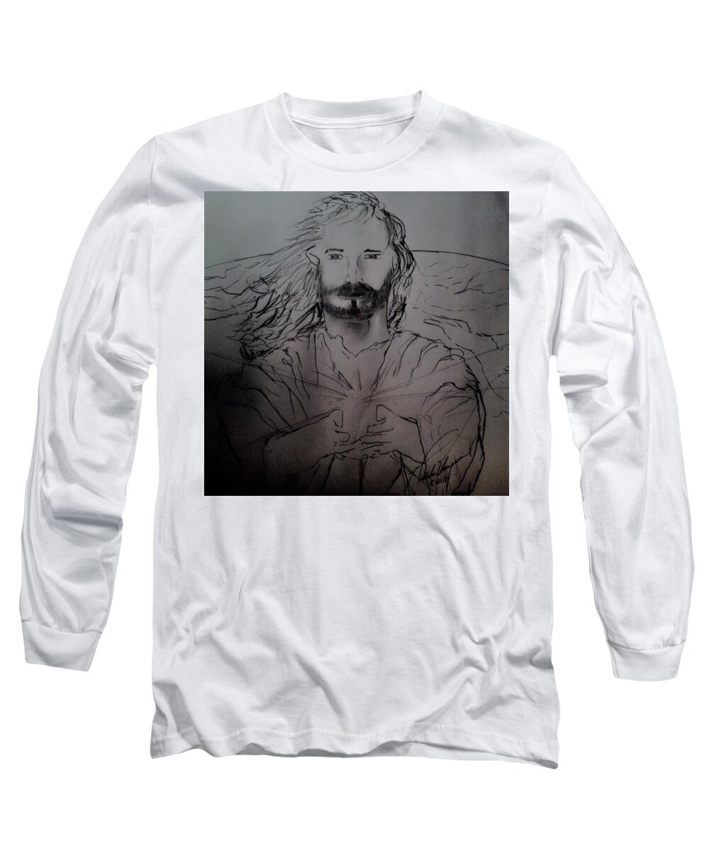 Light Long Sleeve T-Shirt featuring the drawing Jesus light of the world full by Love Art Wonders By God