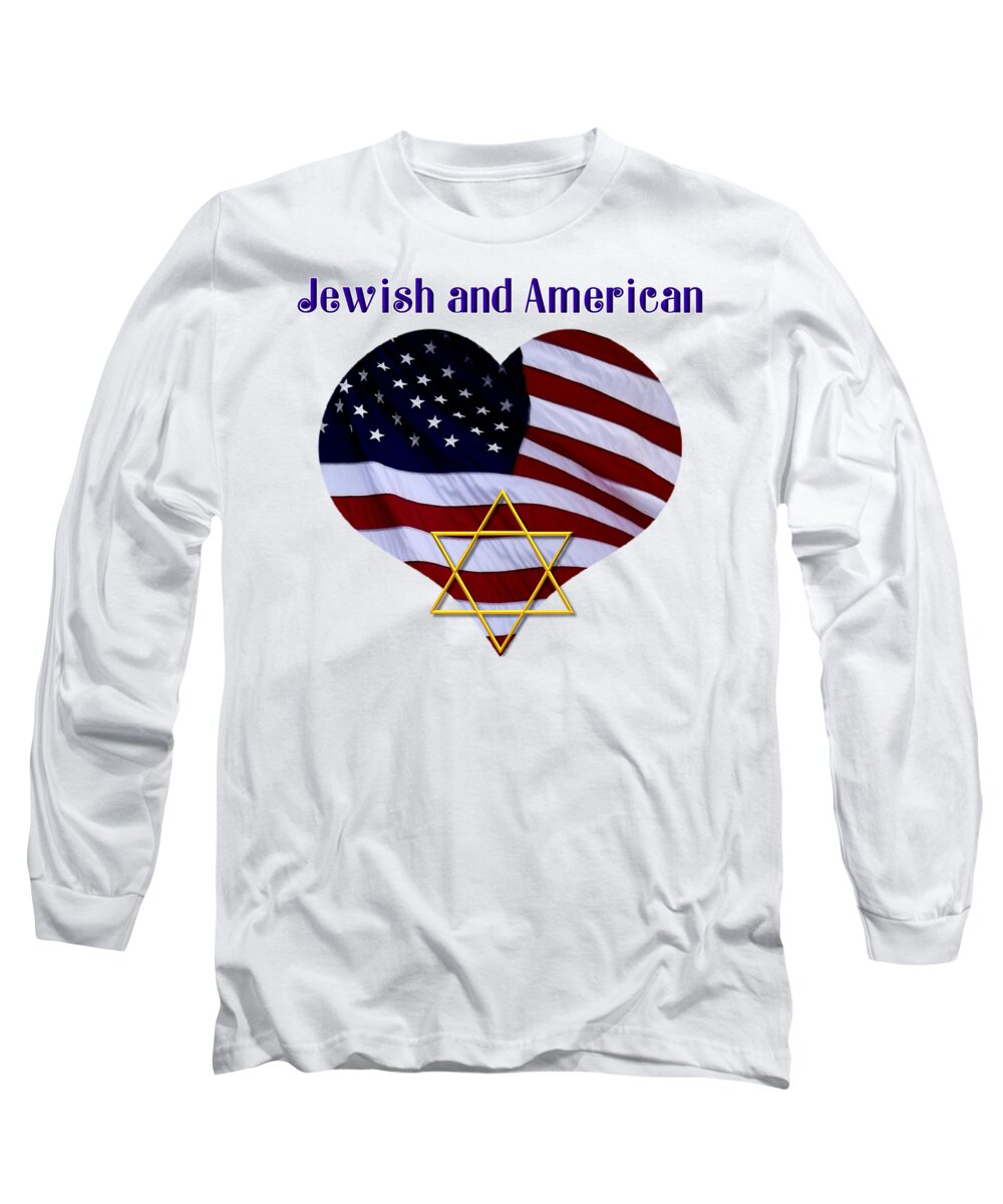 Jewish And American Long Sleeve T-Shirt featuring the photograph Jewish And American Flag with Star of David by Rose Santuci-Sofranko
