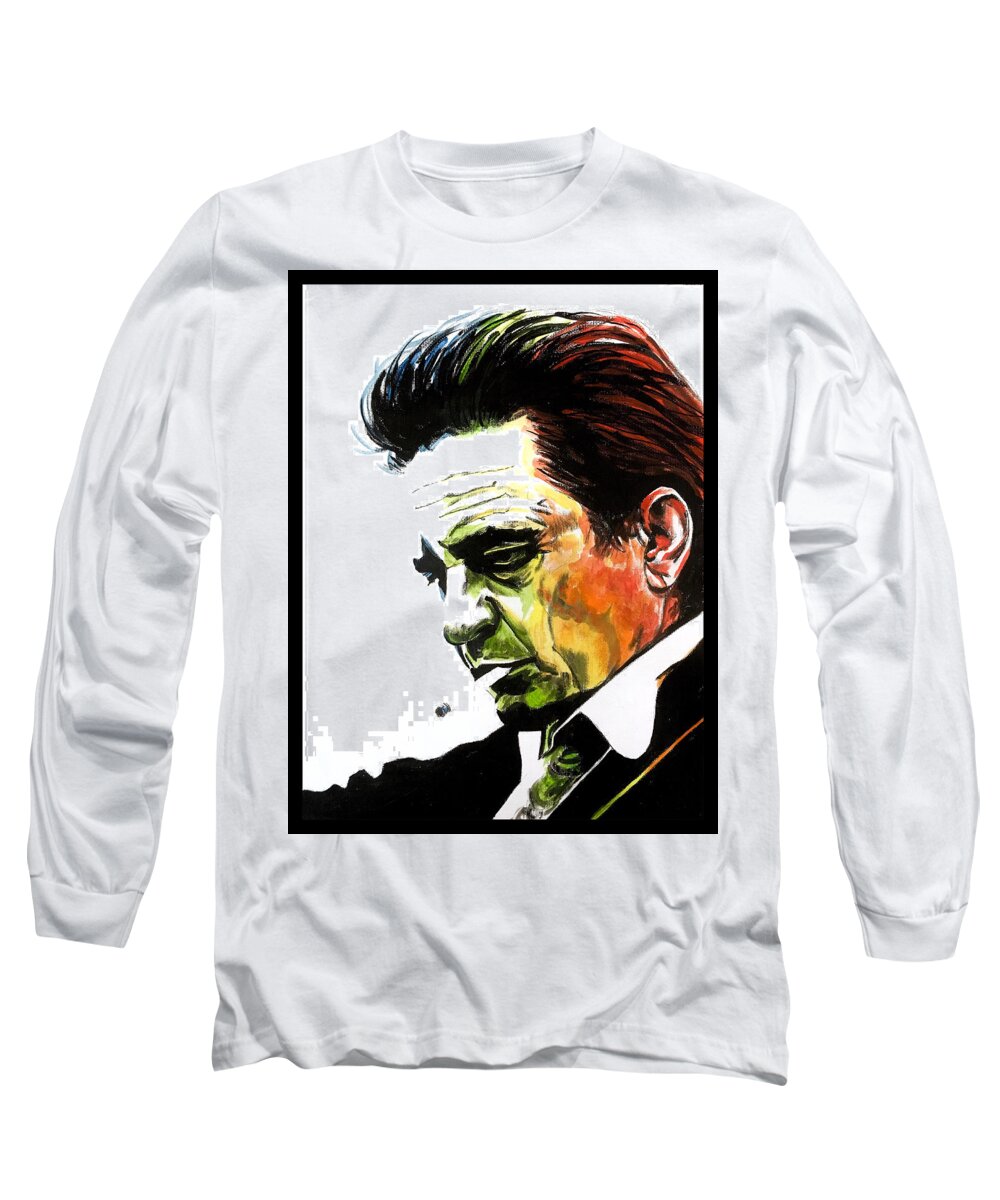Portrait Long Sleeve T-Shirt featuring the painting Johnny Cash by Joel Tesch
