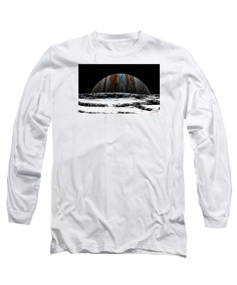 Spaceship Long Sleeve T-Shirt featuring the digital art Jupiter rise at Europa by David Robinson