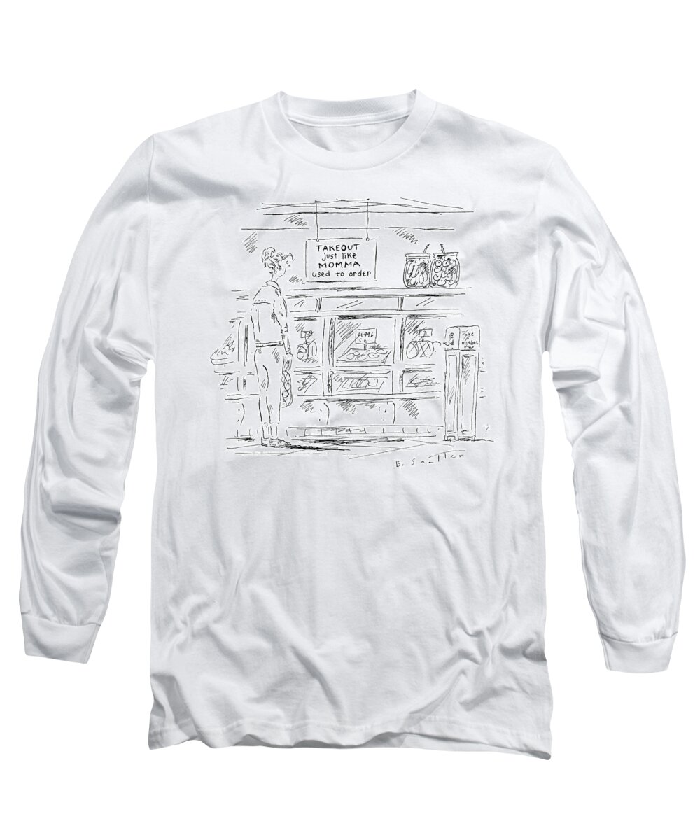 Take Out Just Like Momma Used To Order Long Sleeve T-Shirt featuring the drawing Just Like Momma Used To Order by Barbara Smaller
