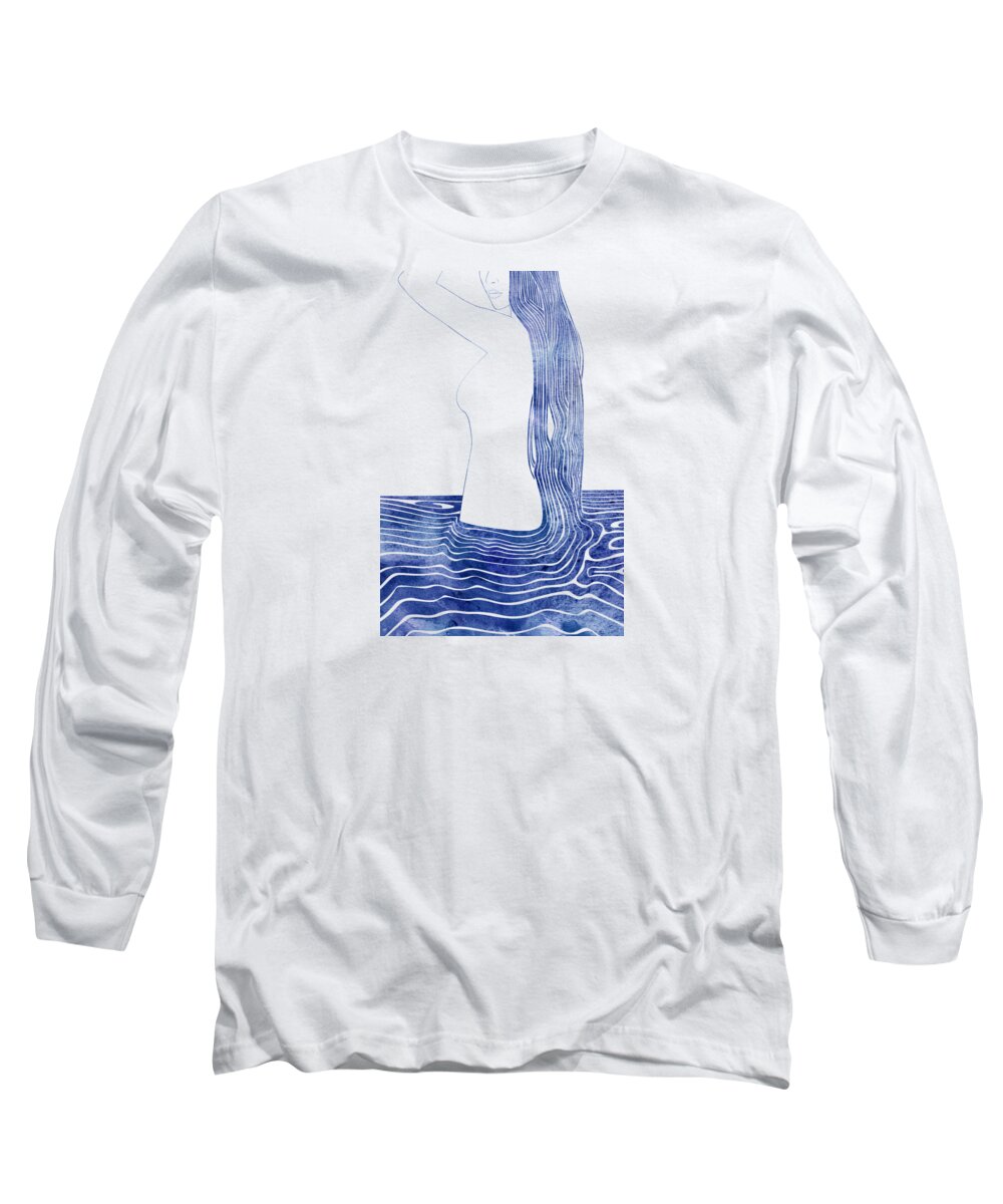 Aqua Long Sleeve T-Shirt featuring the mixed media Klaia by Stevyn Llewellyn